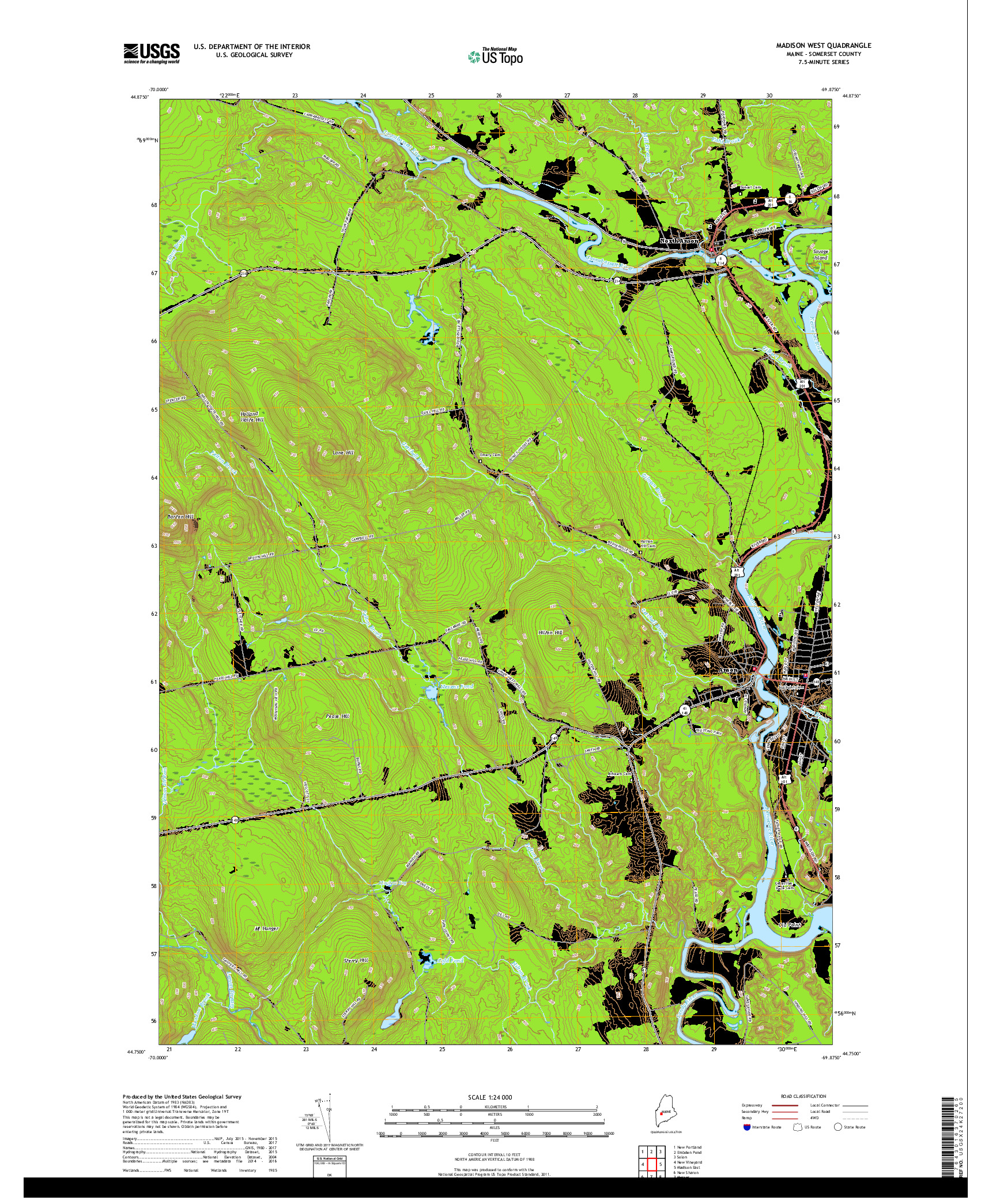 USGS US TOPO 7.5-MINUTE MAP FOR MADISON WEST, ME 2018