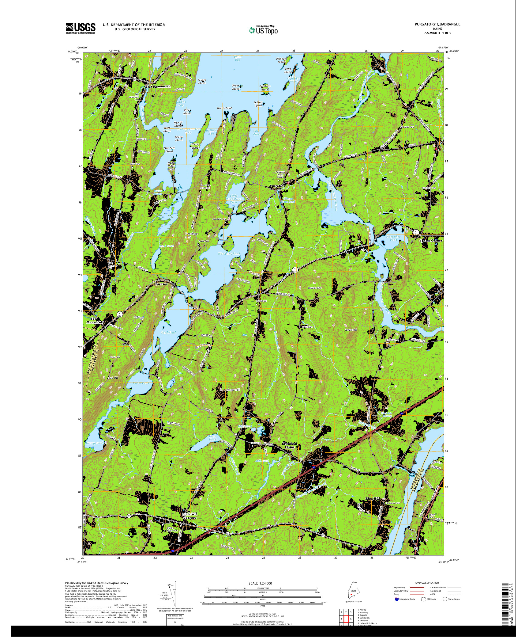 USGS US TOPO 7.5-MINUTE MAP FOR PURGATORY, ME 2018