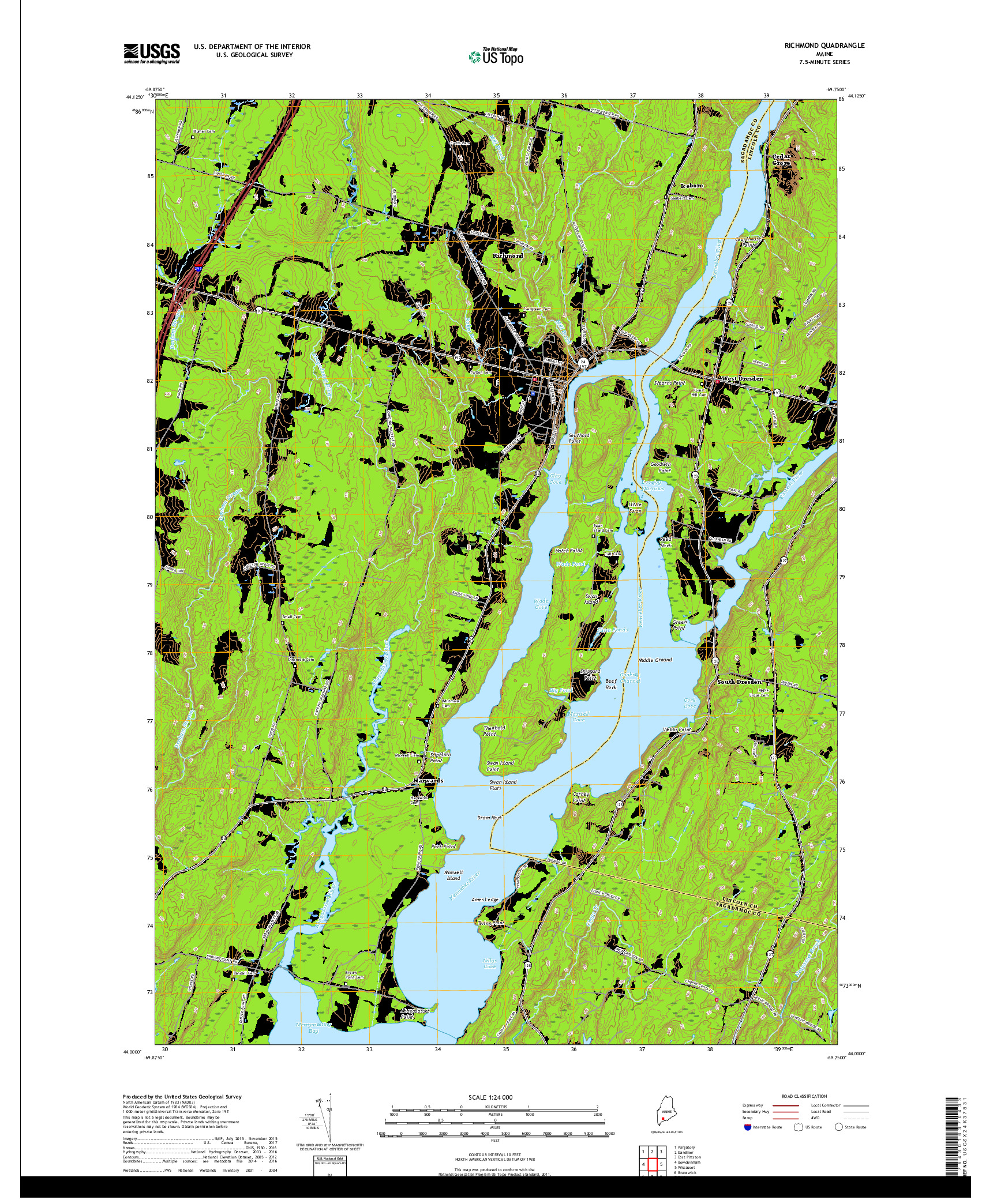 USGS US TOPO 7.5-MINUTE MAP FOR RICHMOND, ME 2018