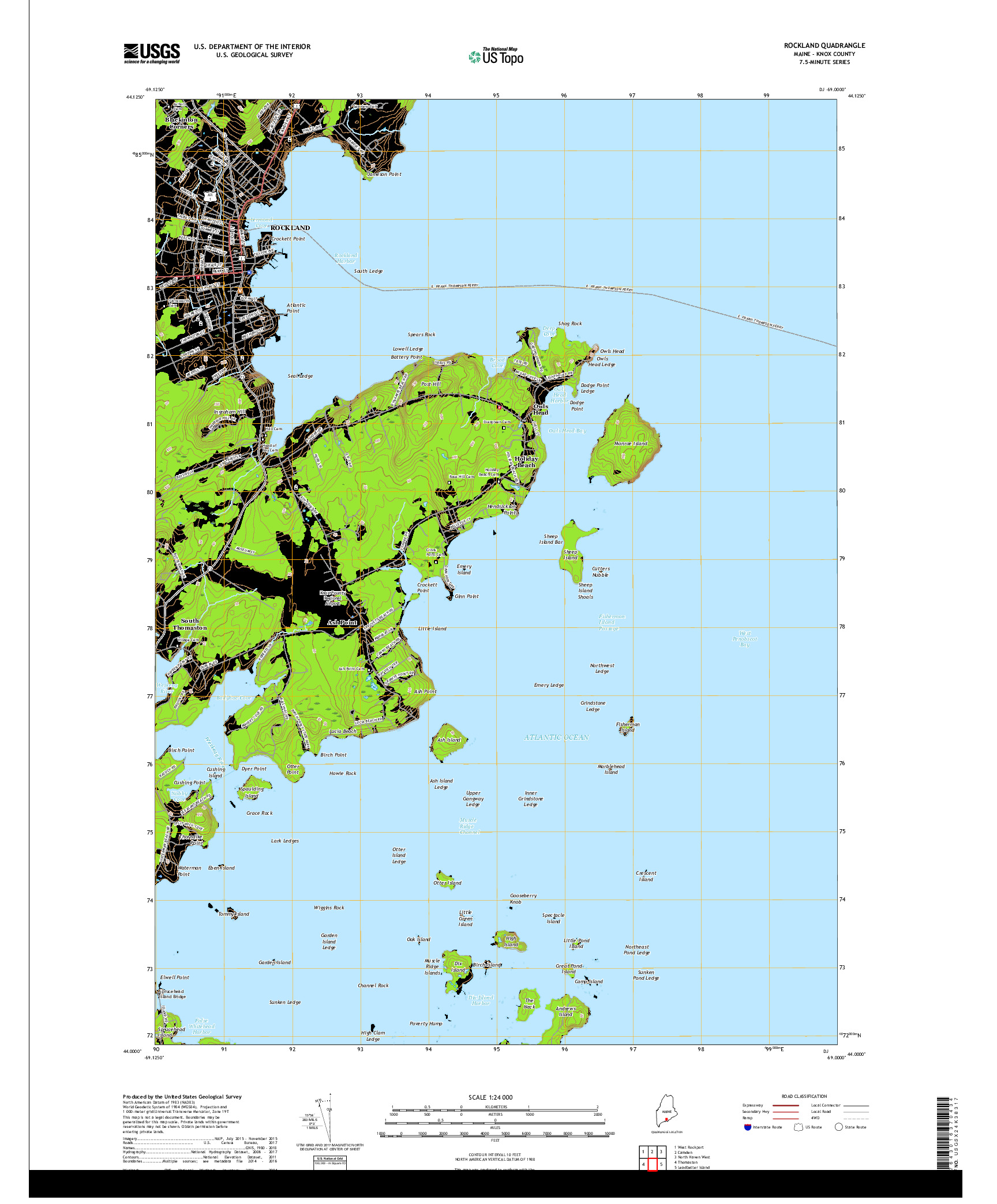 USGS US TOPO 7.5-MINUTE MAP FOR ROCKLAND, ME 2018