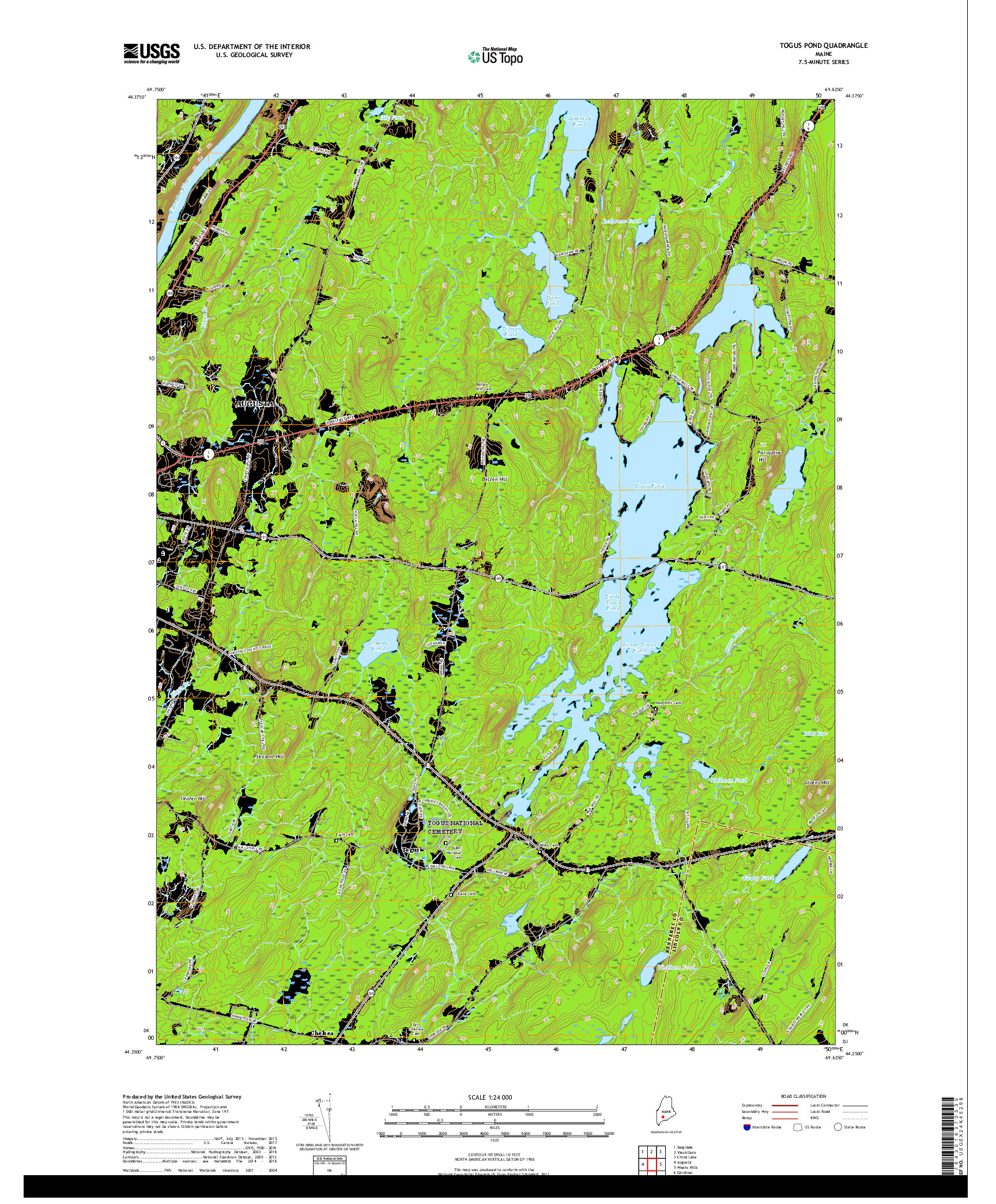 USGS US TOPO 7.5-MINUTE MAP FOR TOGUS POND, ME 2018
