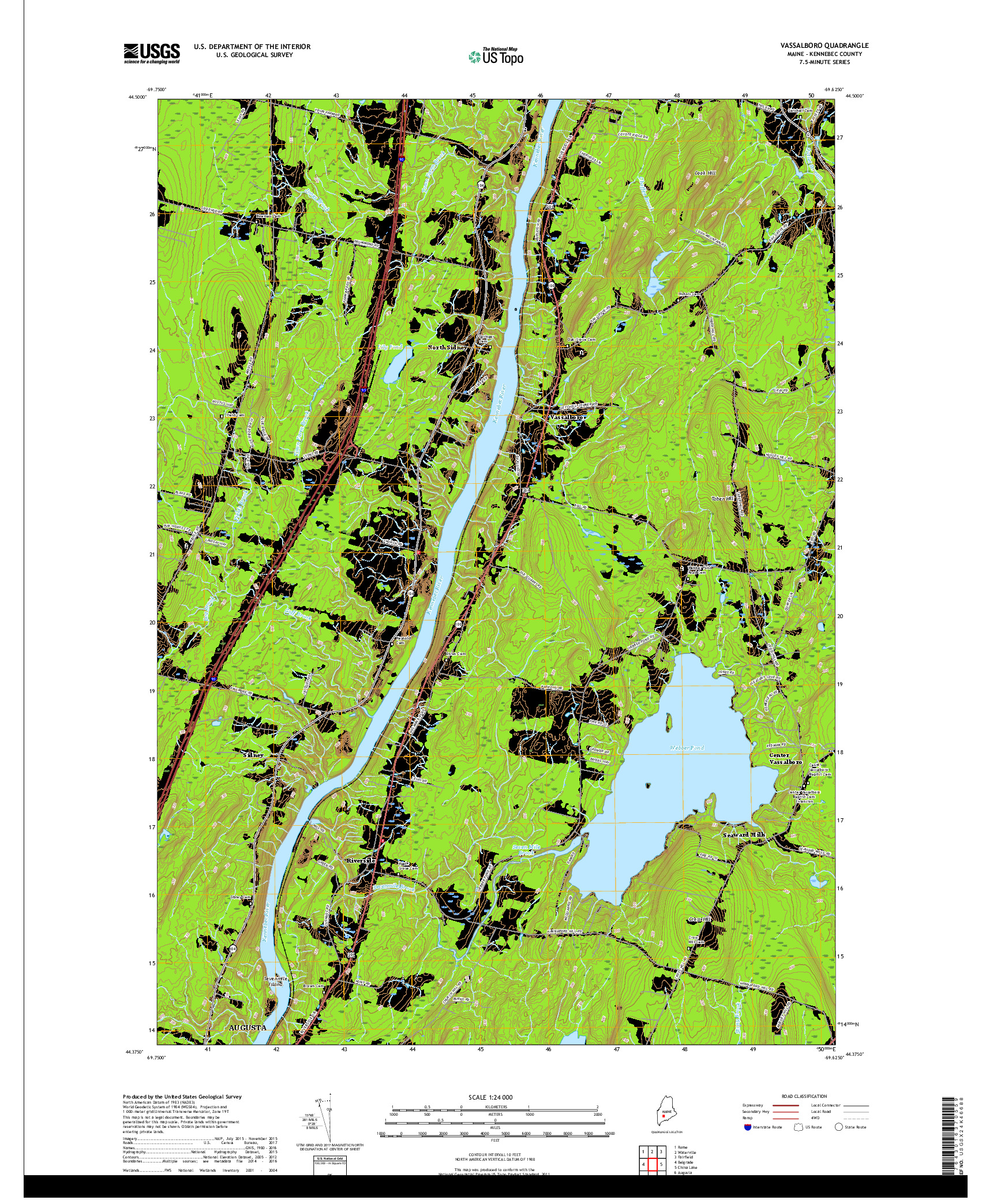 USGS US TOPO 7.5-MINUTE MAP FOR VASSALBORO, ME 2018