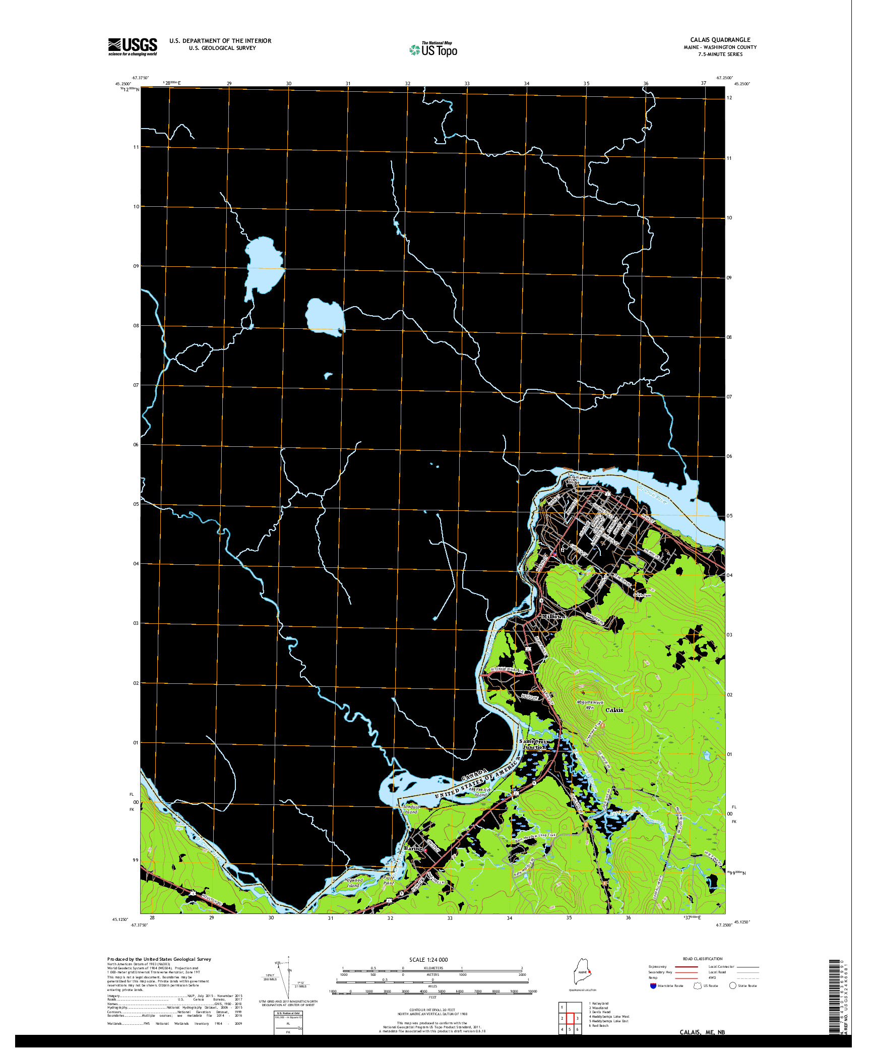 USGS US TOPO 7.5-MINUTE MAP FOR CALAIS, ME,NB 2018