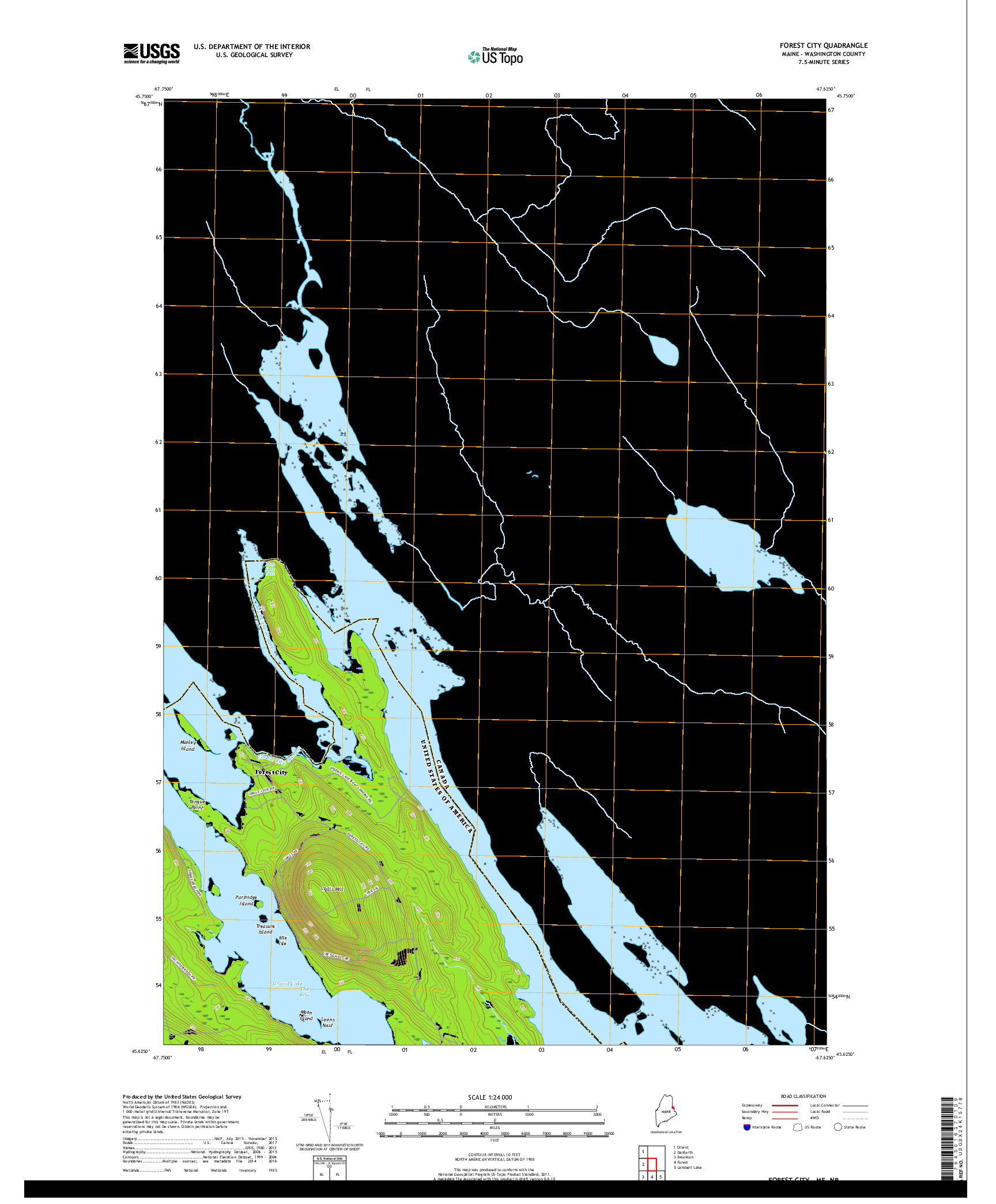 USGS US TOPO 7.5-MINUTE MAP FOR FOREST CITY, ME,NB 2018