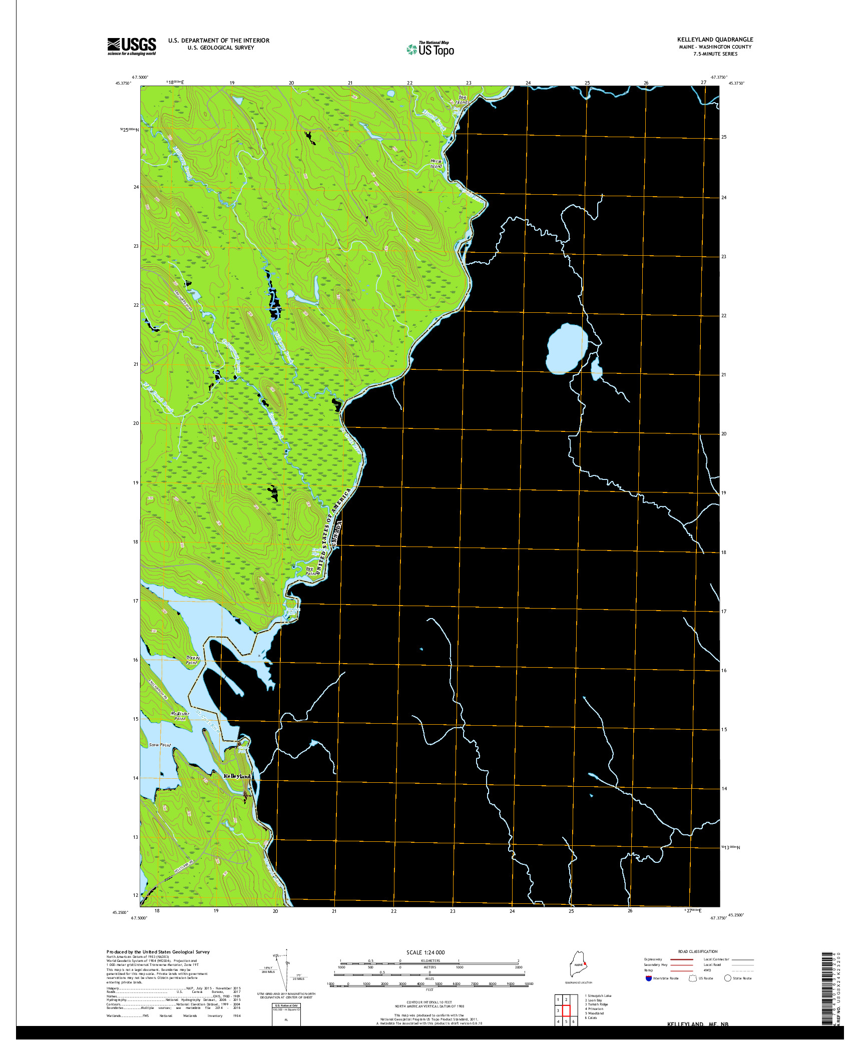 USGS US TOPO 7.5-MINUTE MAP FOR KELLEYLAND, ME,NB 2018