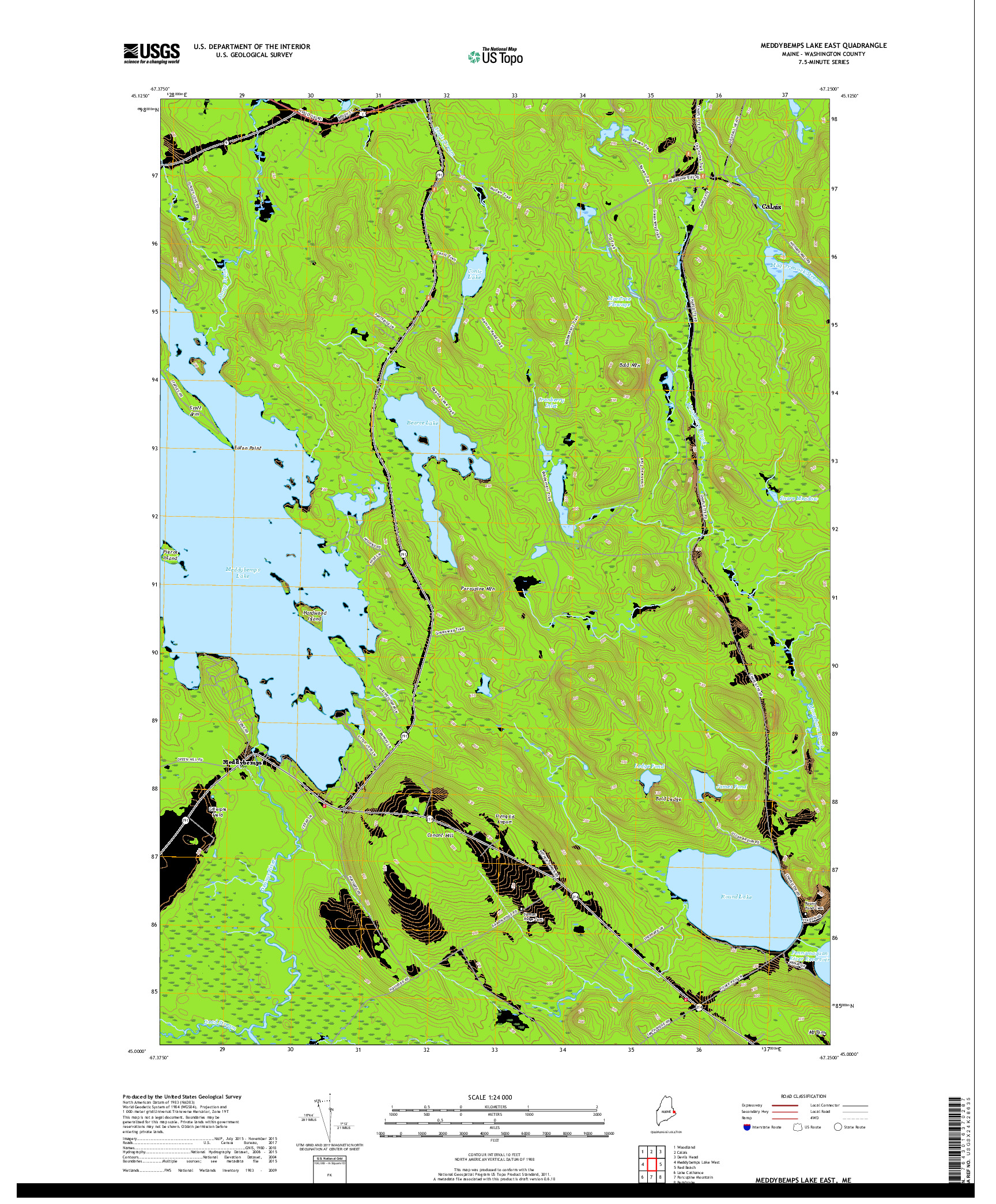 USGS US TOPO 7.5-MINUTE MAP FOR MEDDYBEMPS LAKE EAST, ME 2018