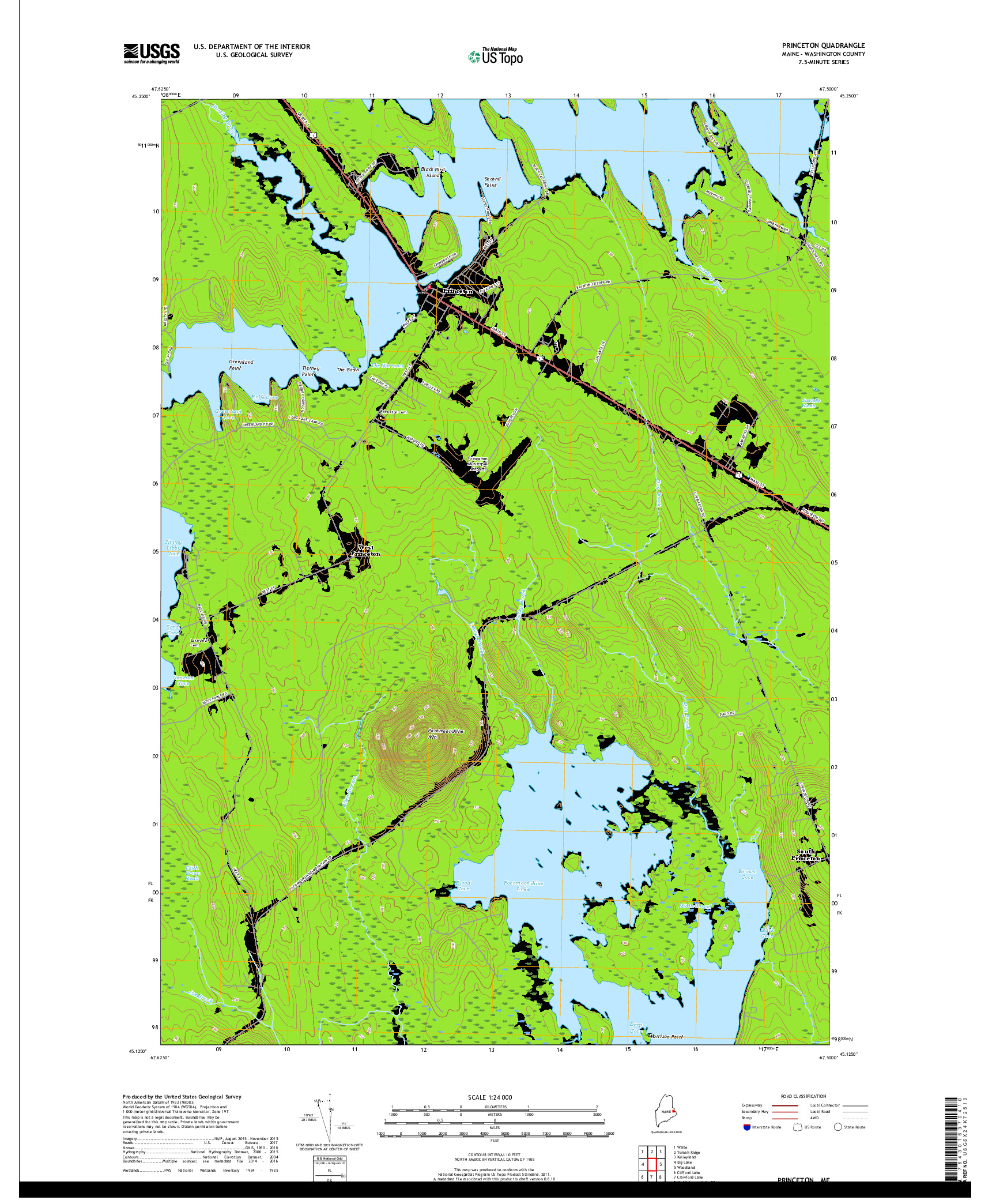 USGS US TOPO 7.5-MINUTE MAP FOR PRINCETON, ME 2018