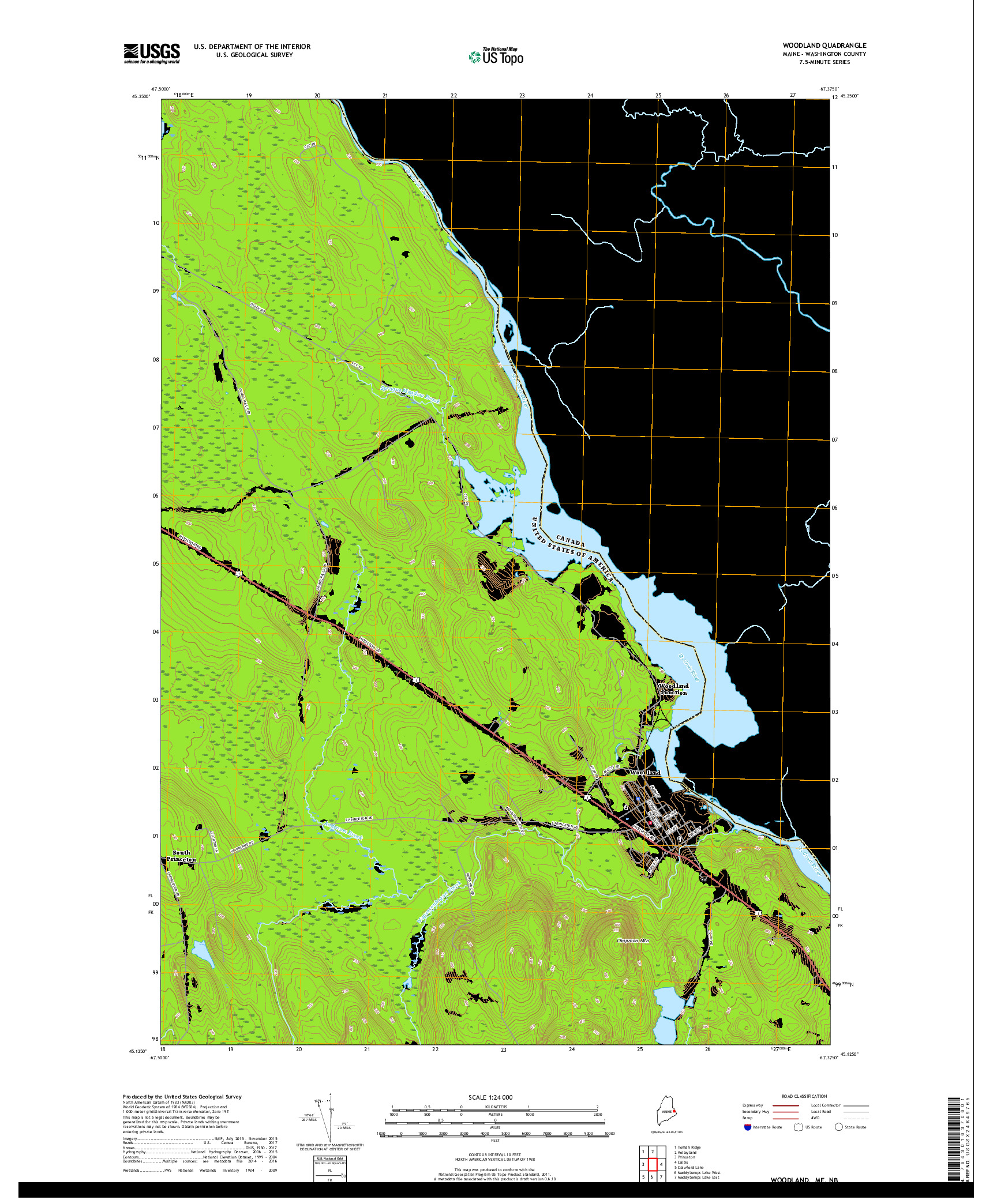 USGS US TOPO 7.5-MINUTE MAP FOR WOODLAND, ME,NB 2018