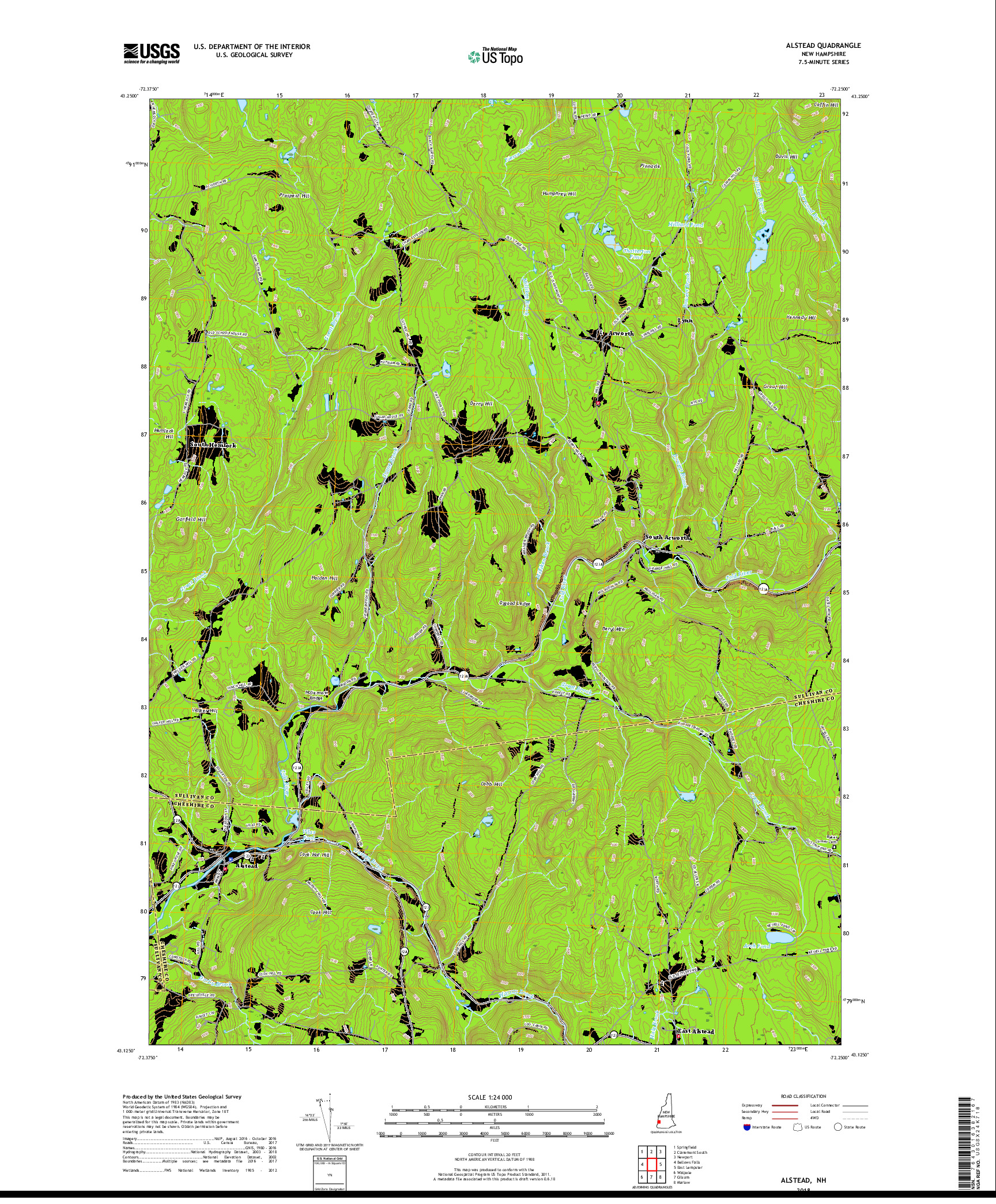 USGS US TOPO 7.5-MINUTE MAP FOR ALSTEAD, NH 2018