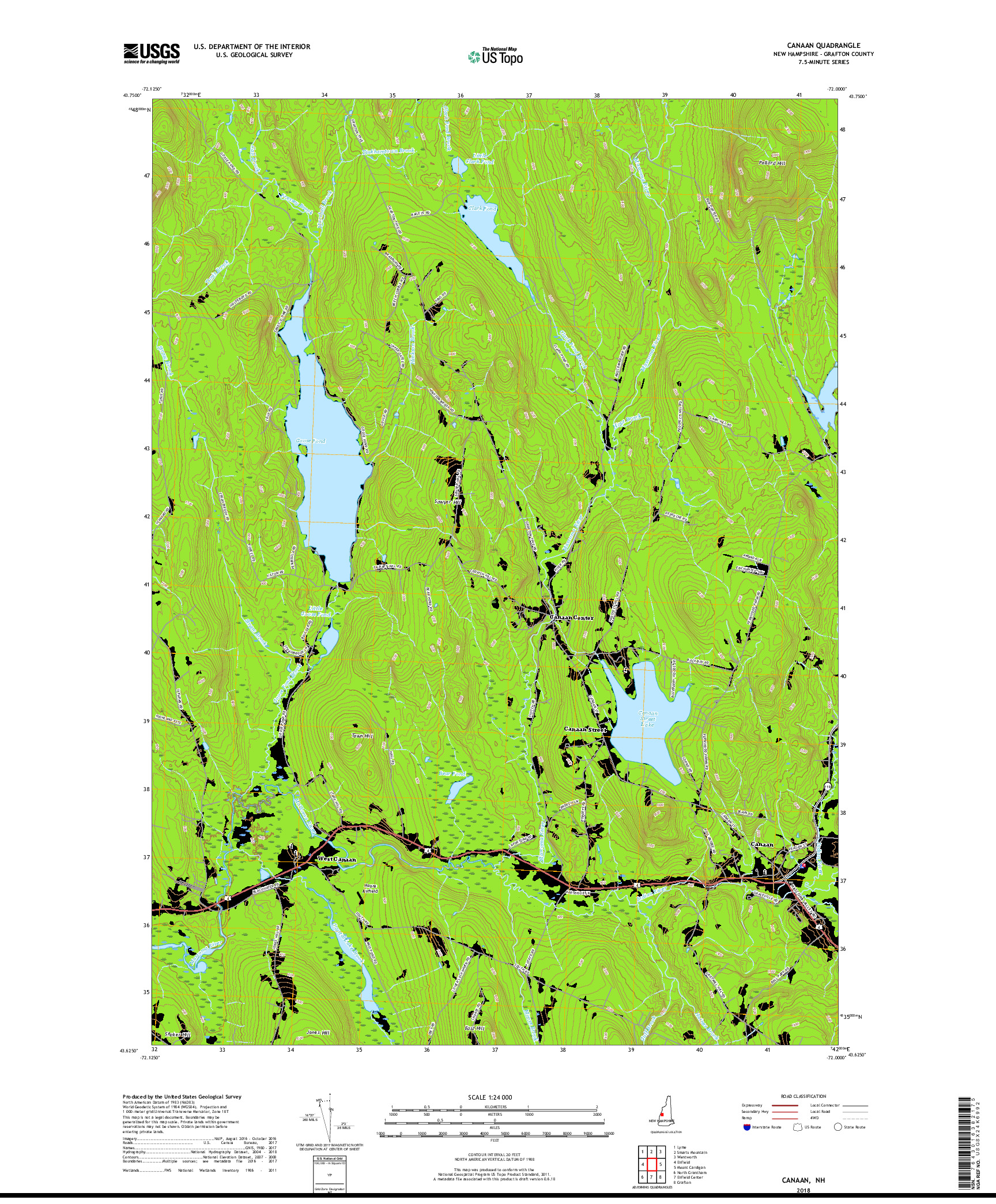 USGS US TOPO 7.5-MINUTE MAP FOR CANAAN, NH 2018