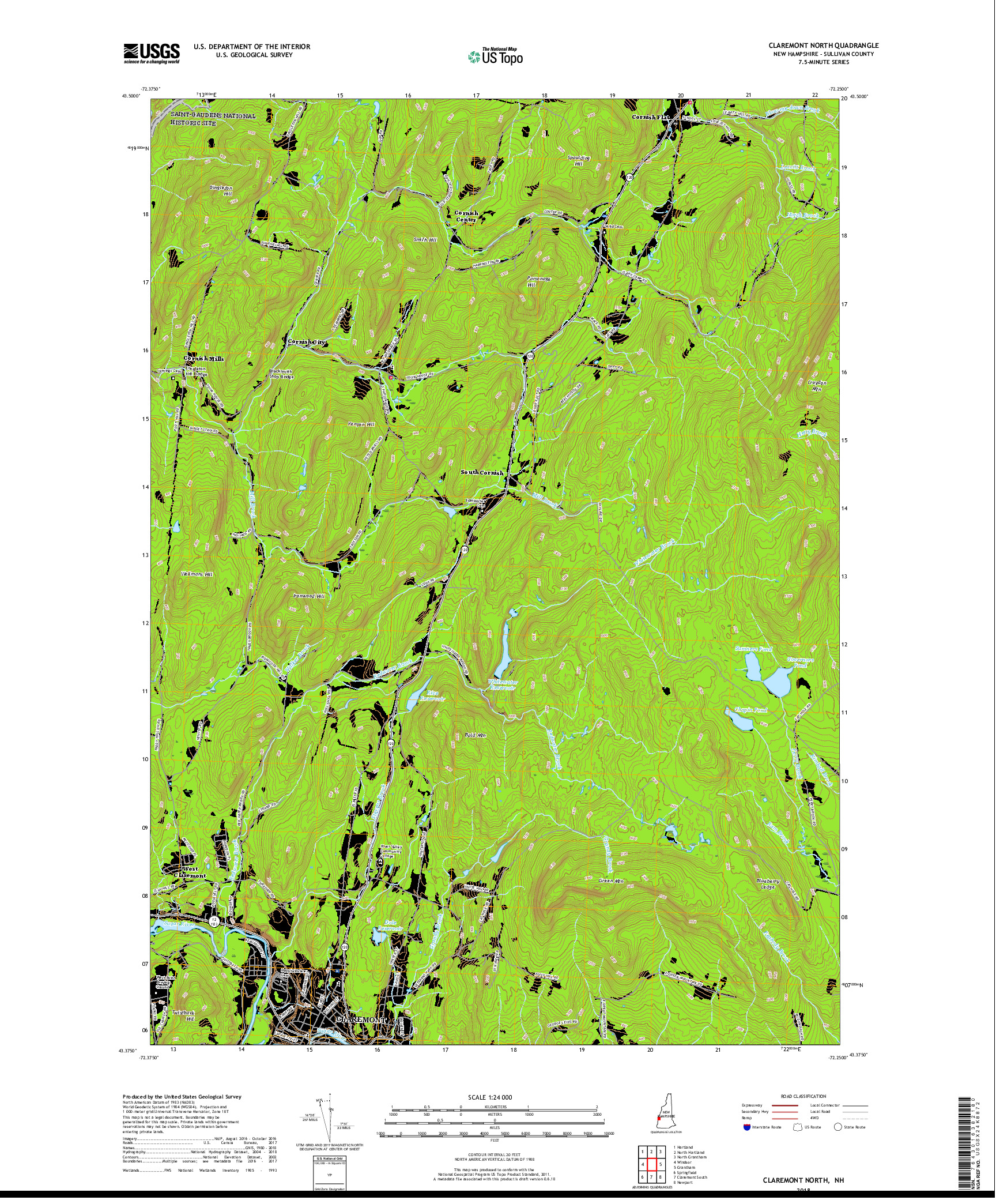 USGS US TOPO 7.5-MINUTE MAP FOR CLAREMONT NORTH, NH 2018
