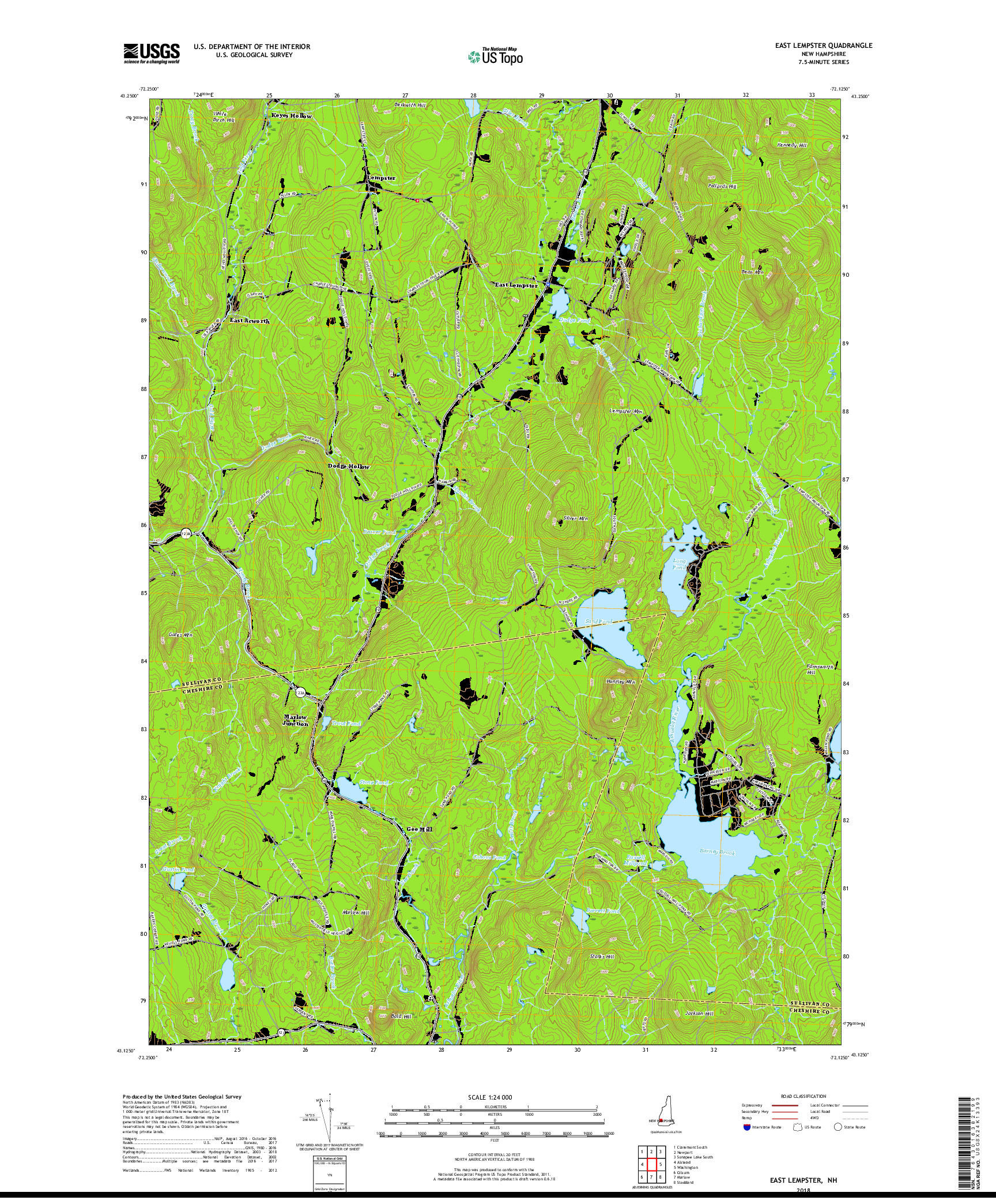 USGS US TOPO 7.5-MINUTE MAP FOR EAST LEMPSTER, NH 2018