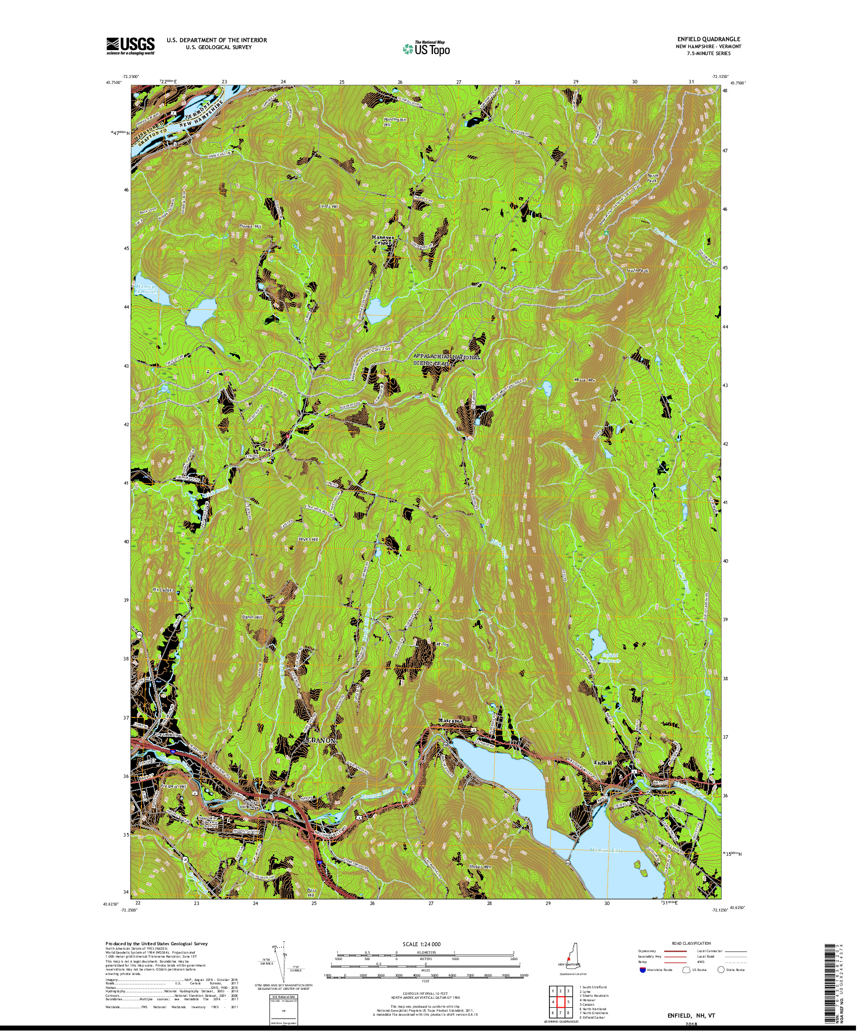 USGS US TOPO 7.5-MINUTE MAP FOR ENFIELD, NH,VT 2018