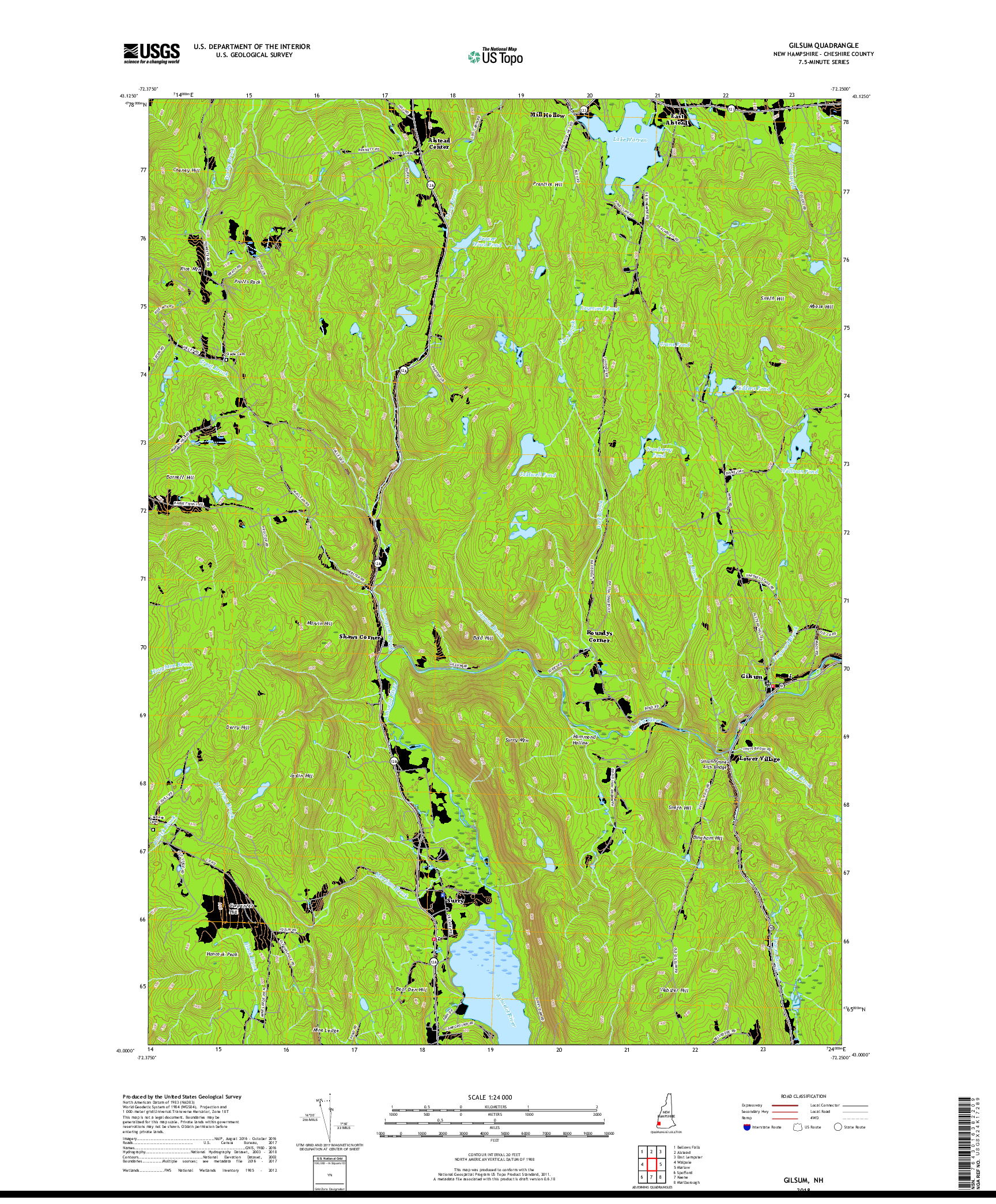USGS US TOPO 7.5-MINUTE MAP FOR GILSUM, NH 2018