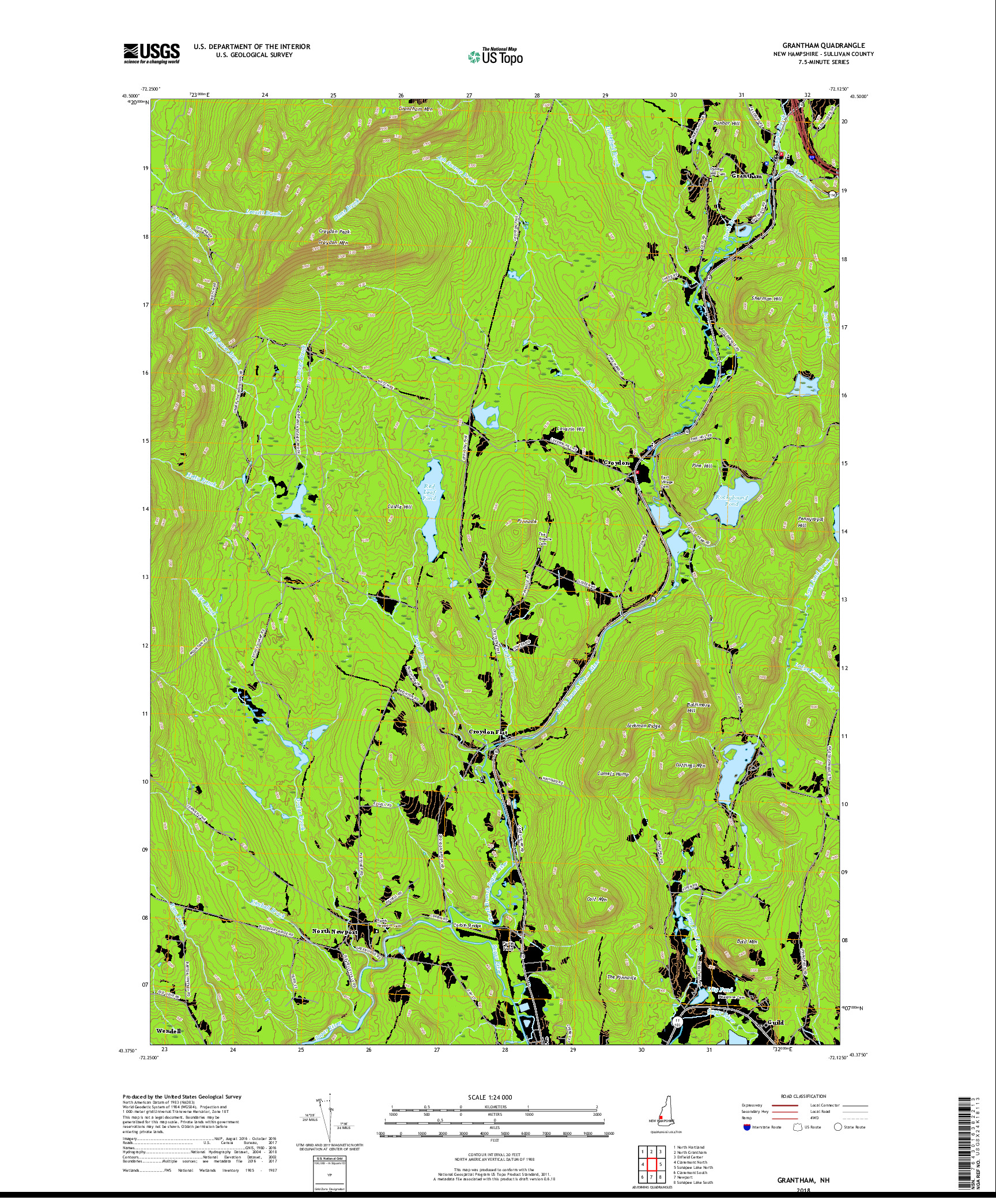 USGS US TOPO 7.5-MINUTE MAP FOR GRANTHAM, NH 2018