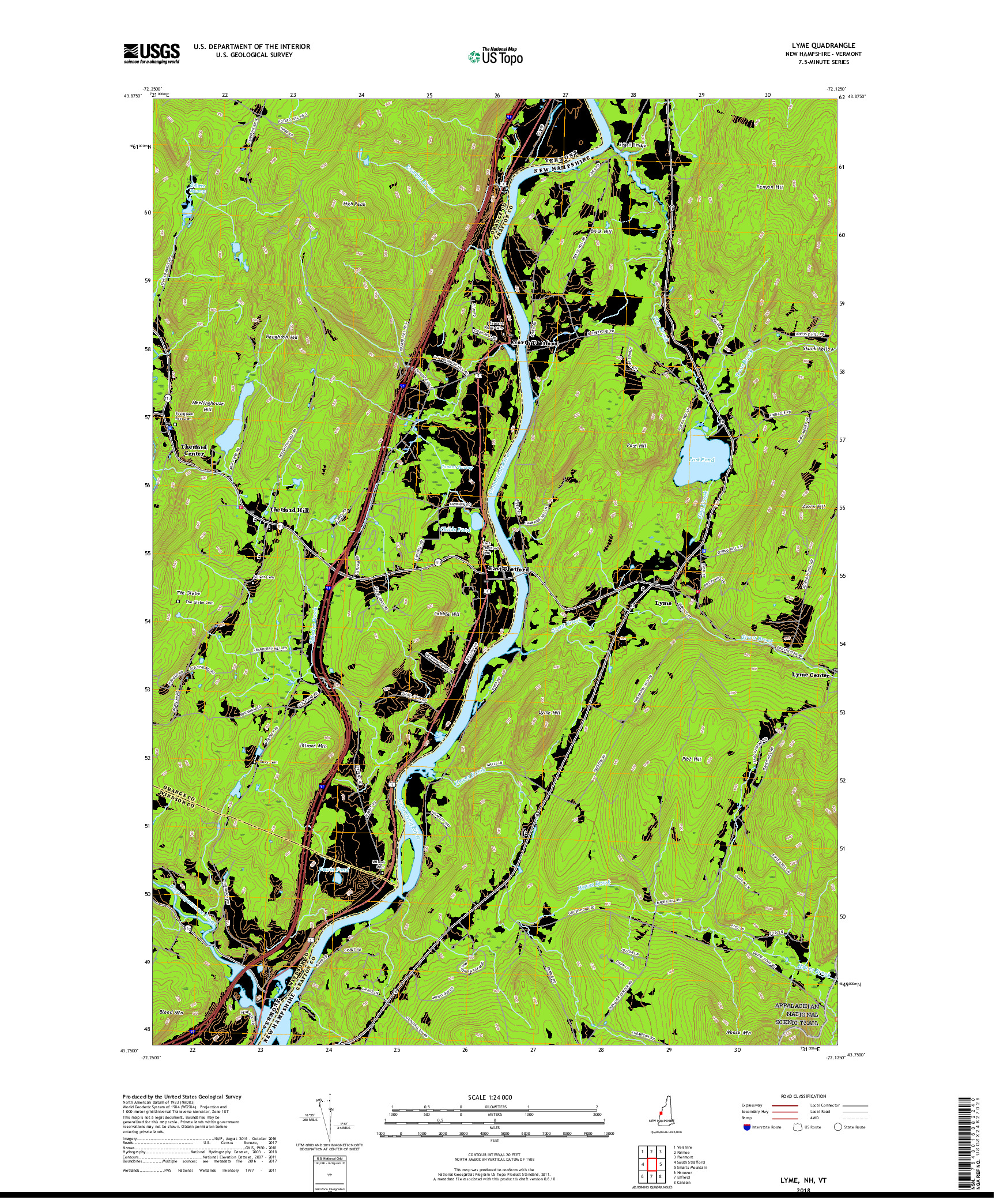 USGS US TOPO 7.5-MINUTE MAP FOR LYME, NH,VT 2018