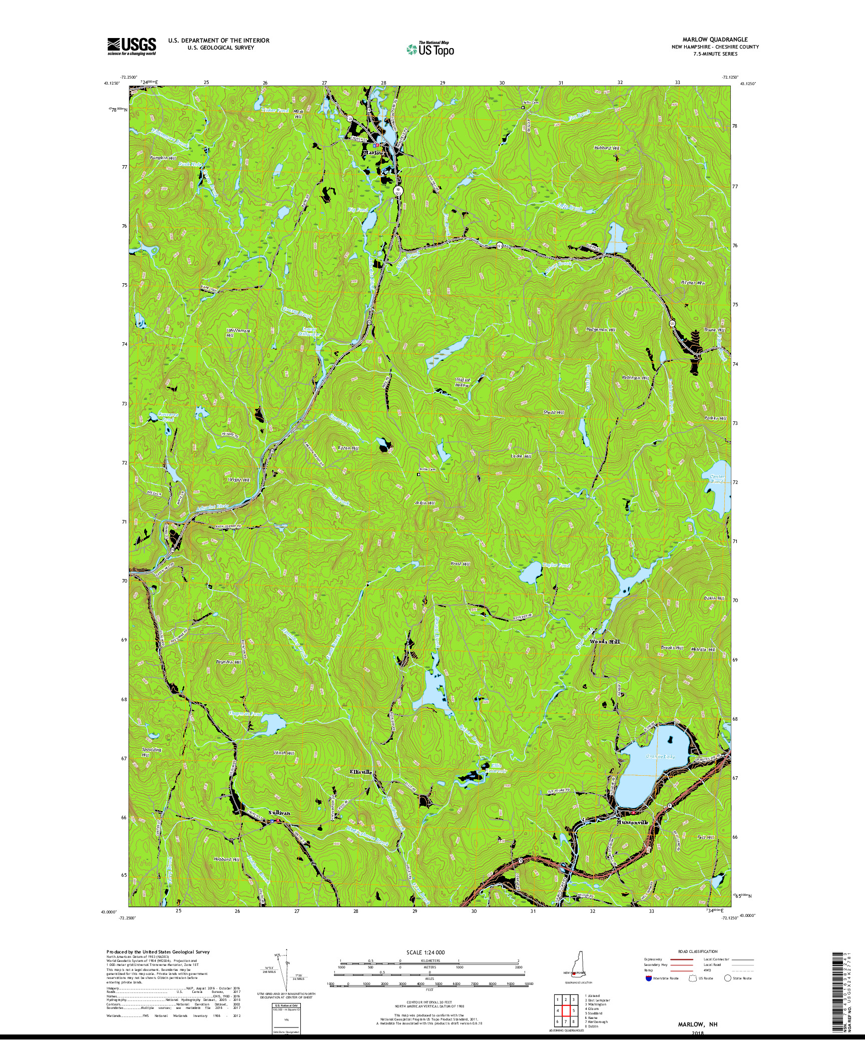 USGS US TOPO 7.5-MINUTE MAP FOR MARLOW, NH 2018