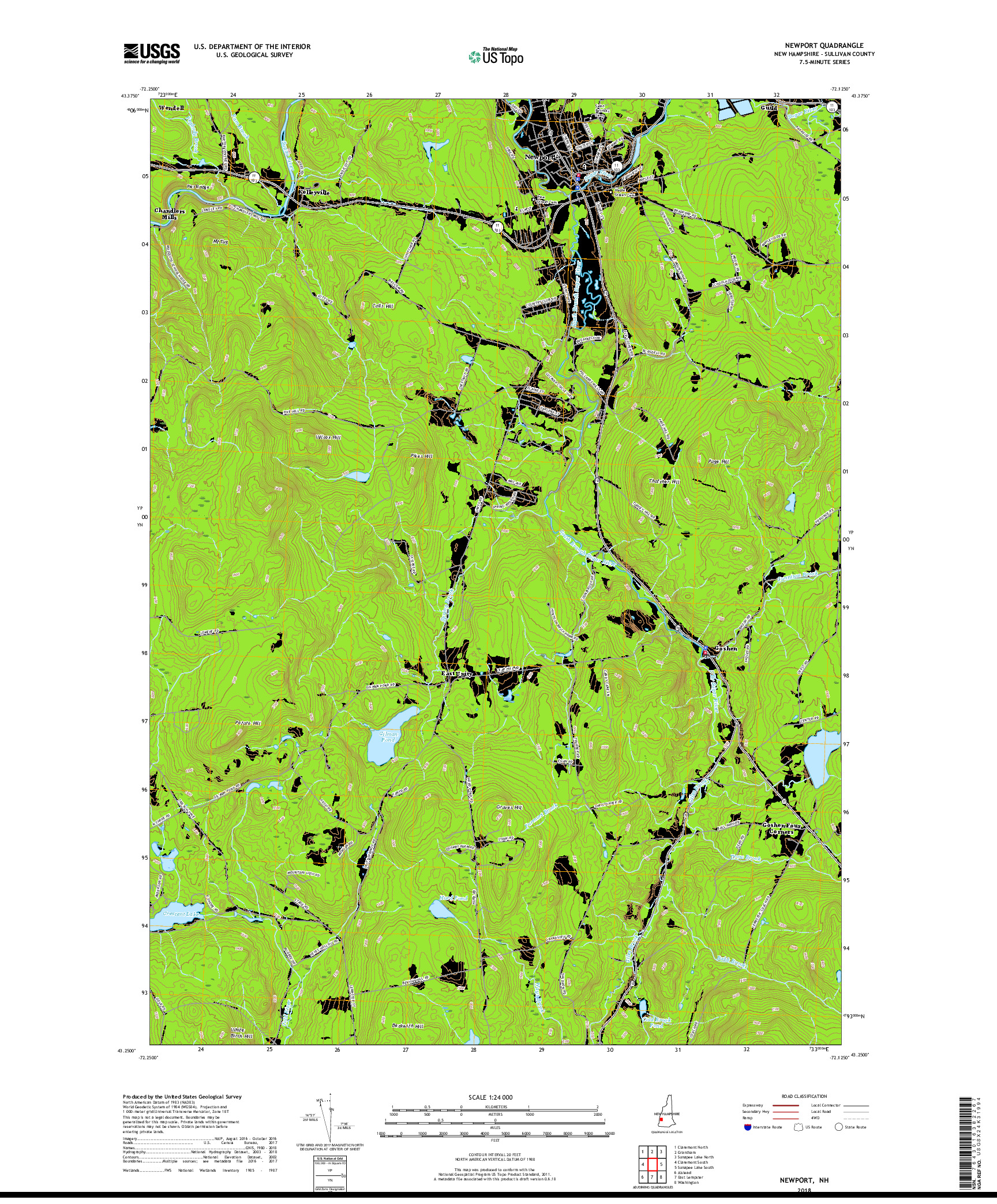 USGS US TOPO 7.5-MINUTE MAP FOR NEWPORT, NH 2018