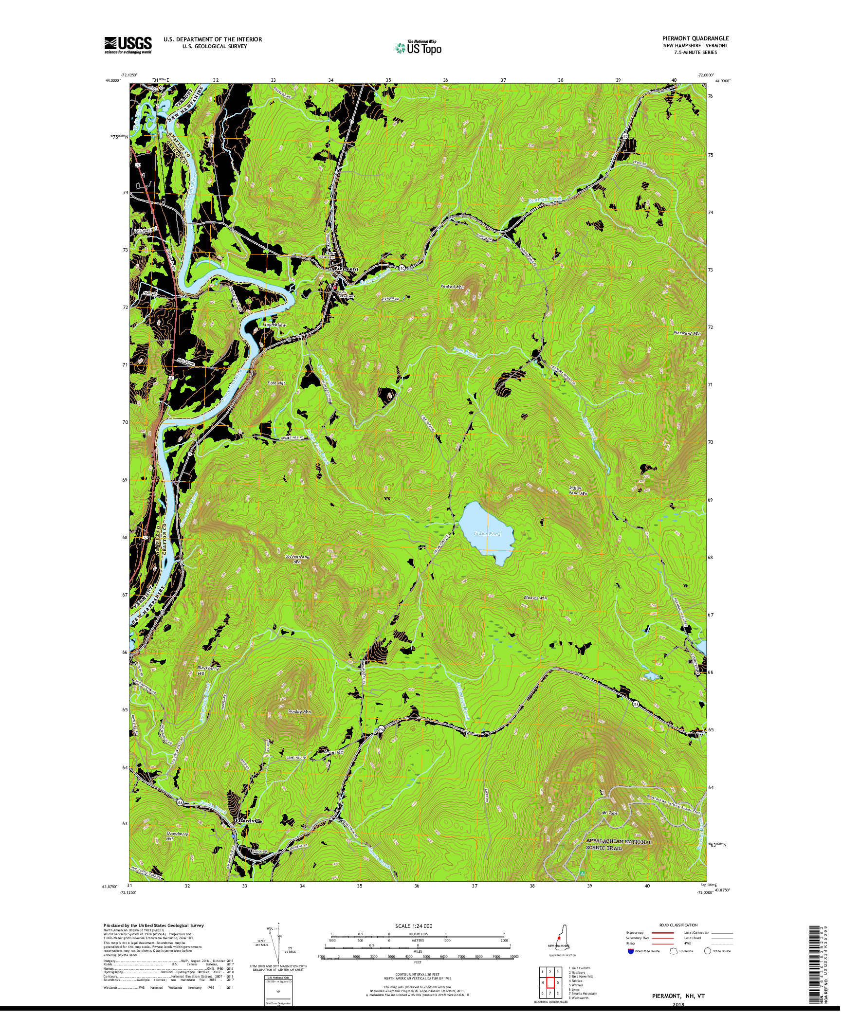 USGS US TOPO 7.5-MINUTE MAP FOR PIERMONT, NH,VT 2018