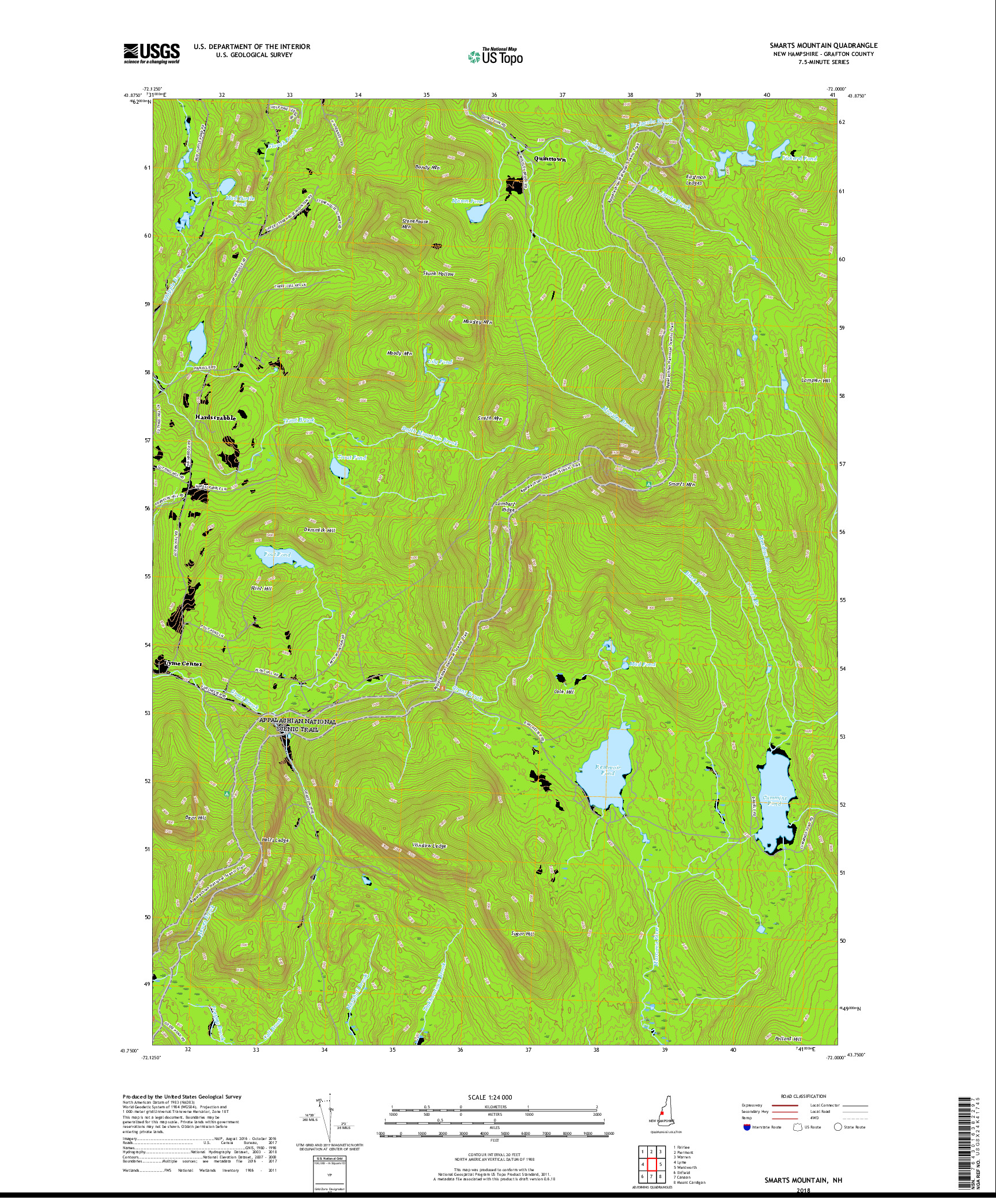 USGS US TOPO 7.5-MINUTE MAP FOR SMARTS MOUNTAIN, NH 2018