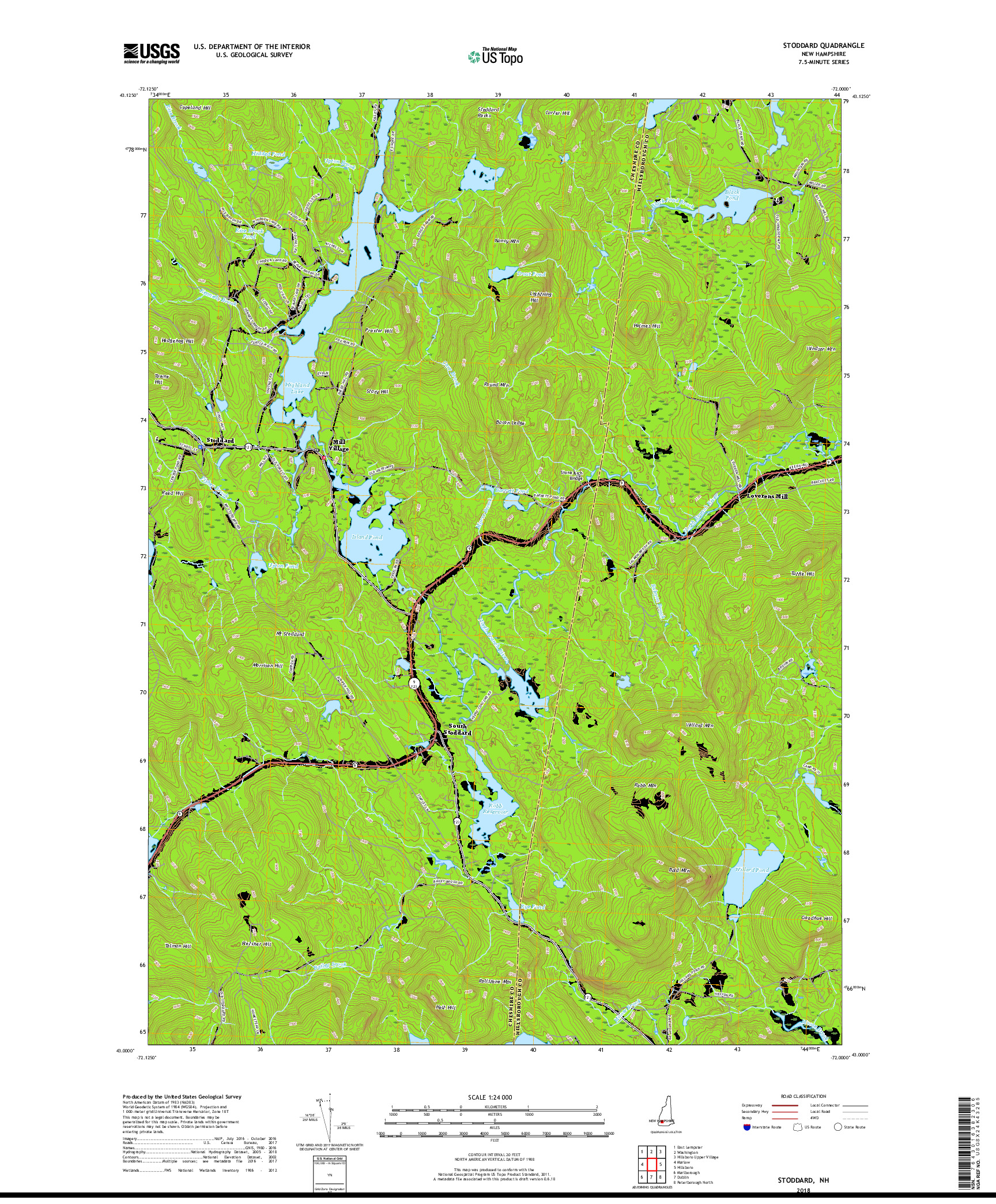 USGS US TOPO 7.5-MINUTE MAP FOR STODDARD, NH 2018