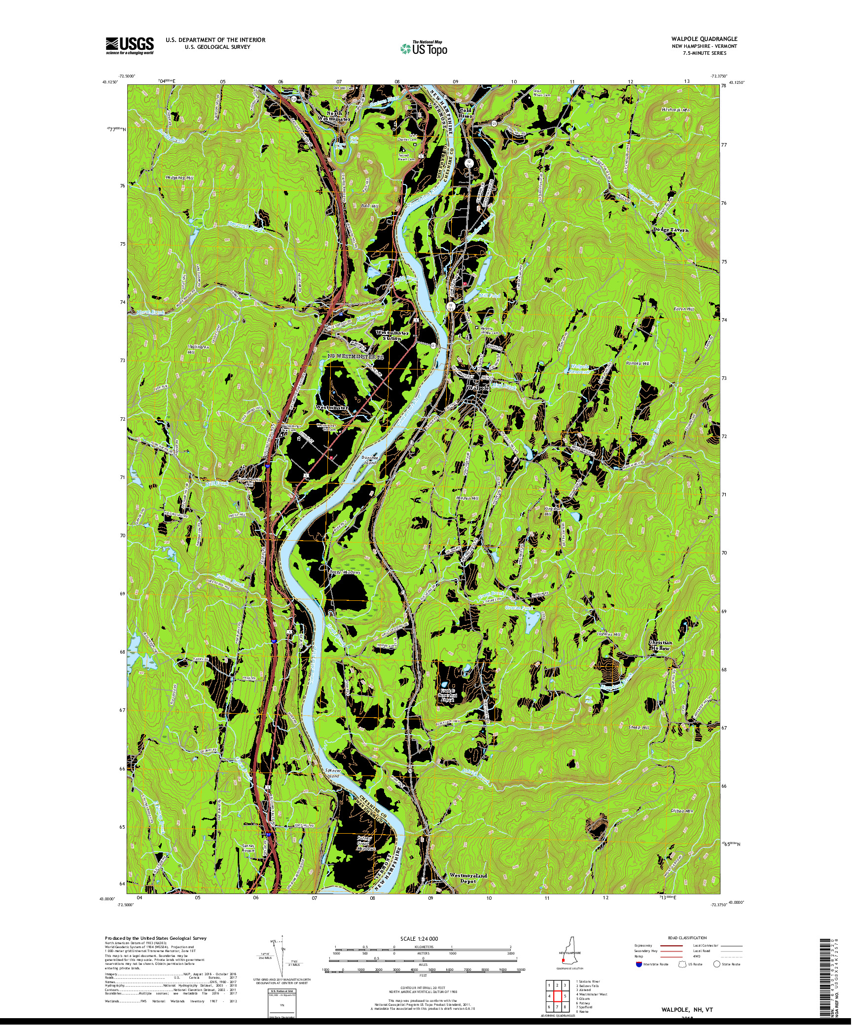 USGS US TOPO 7.5-MINUTE MAP FOR WALPOLE, NH,VT 2018