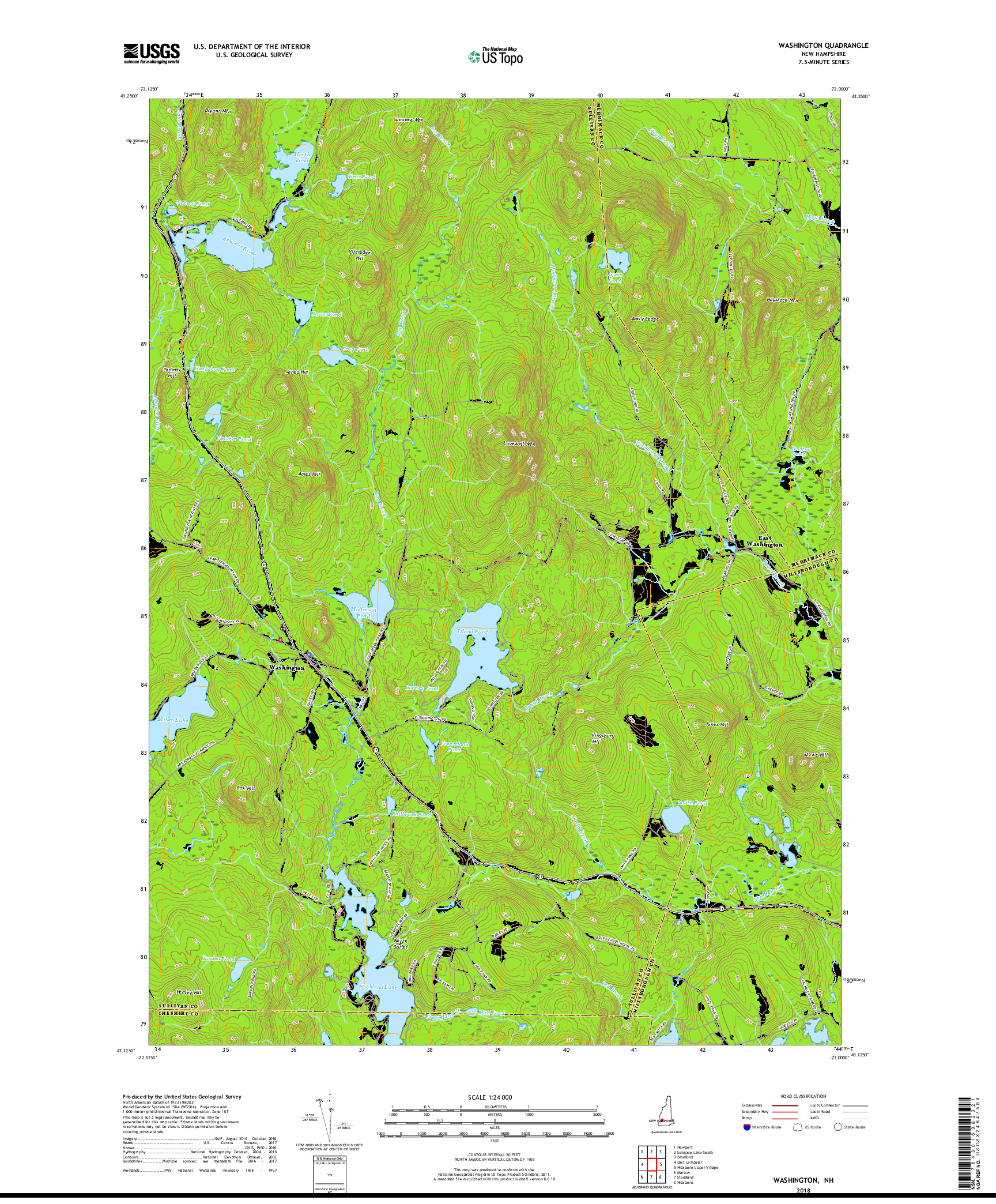 USGS US TOPO 7.5-MINUTE MAP FOR WASHINGTON, NH 2018