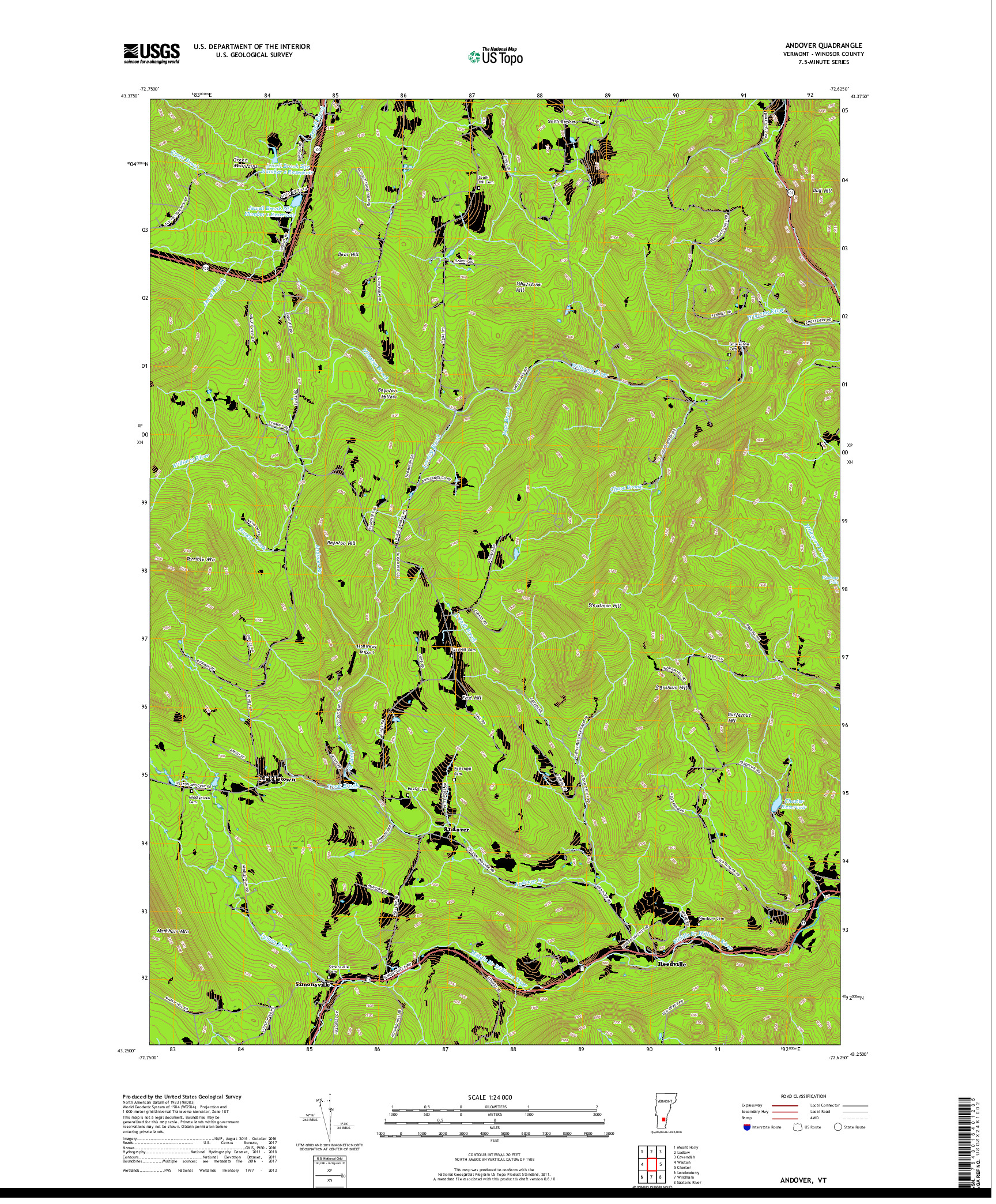 USGS US TOPO 7.5-MINUTE MAP FOR ANDOVER, VT 2018