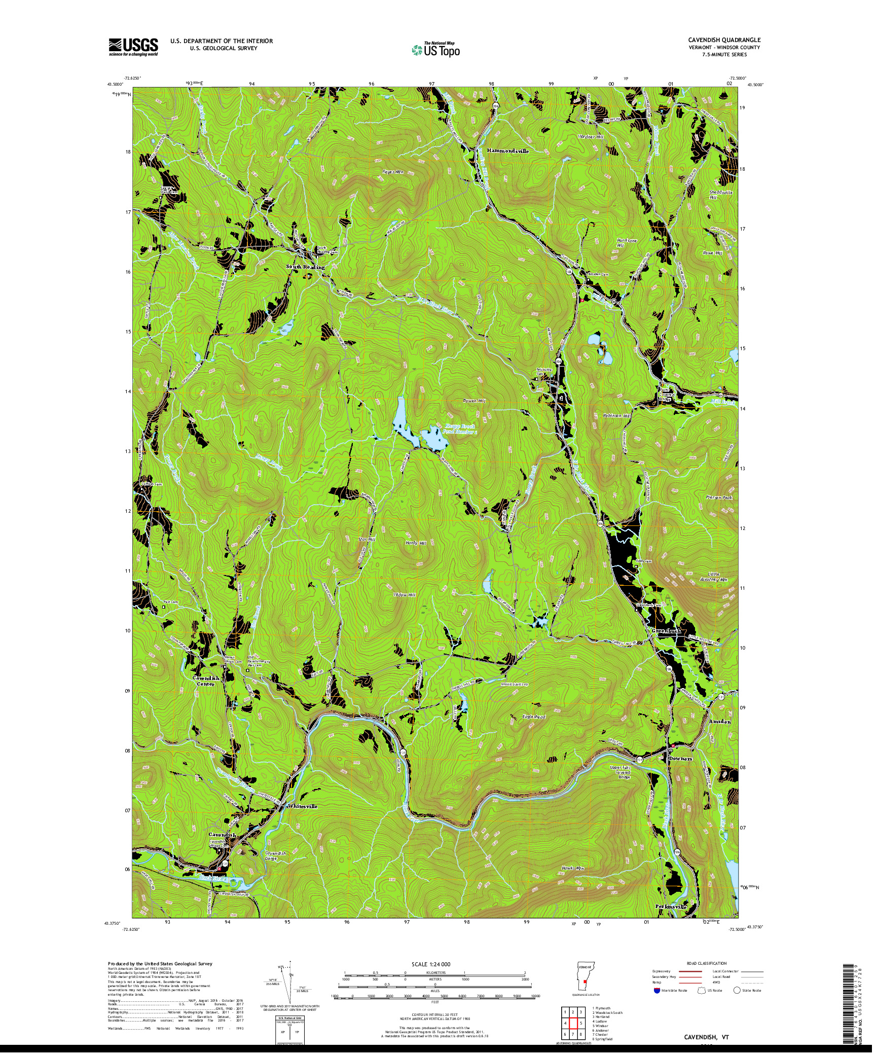 USGS US TOPO 7.5-MINUTE MAP FOR CAVENDISH, VT 2018