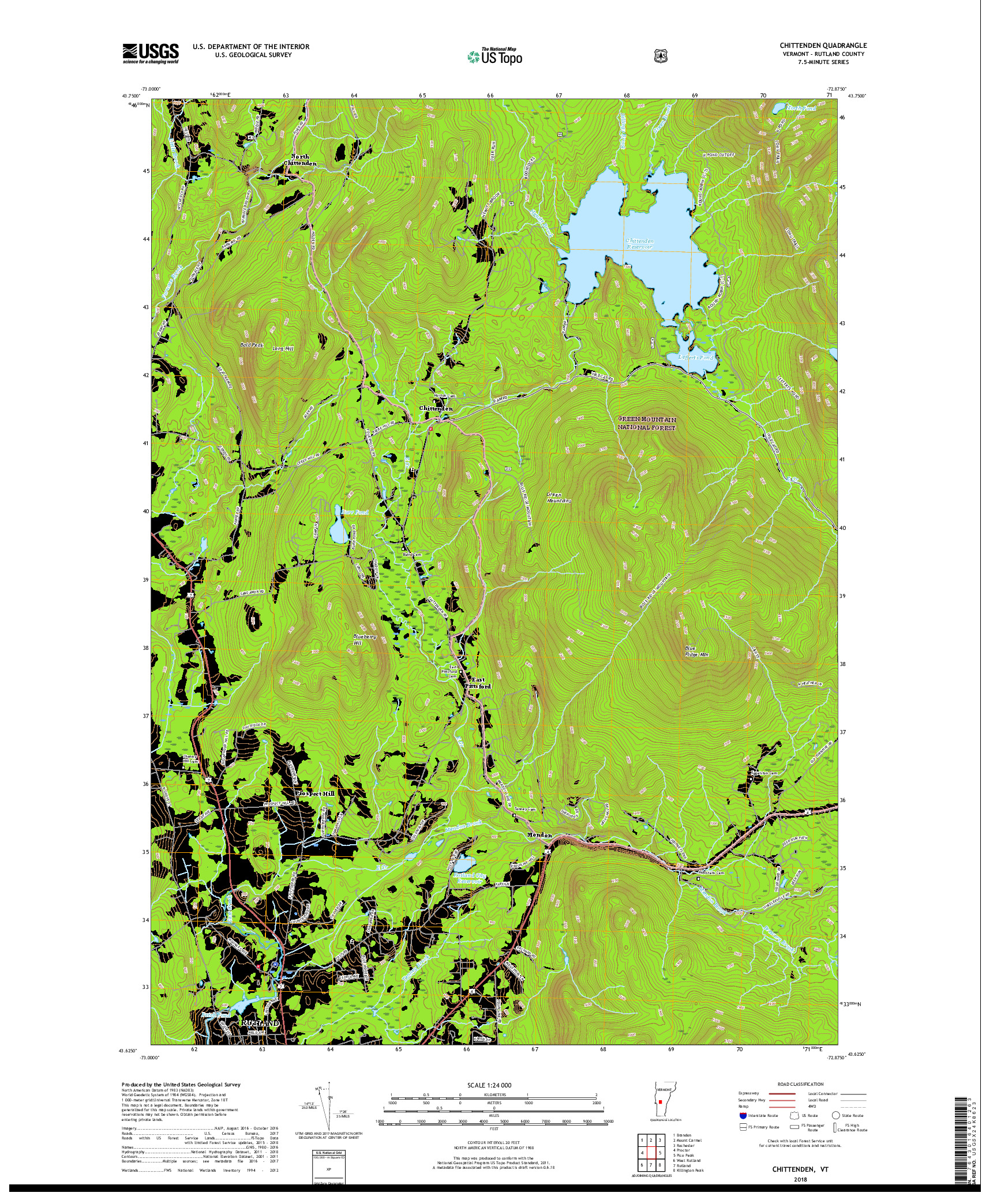 USGS US TOPO 7.5-MINUTE MAP FOR CHITTENDEN, VT 2018