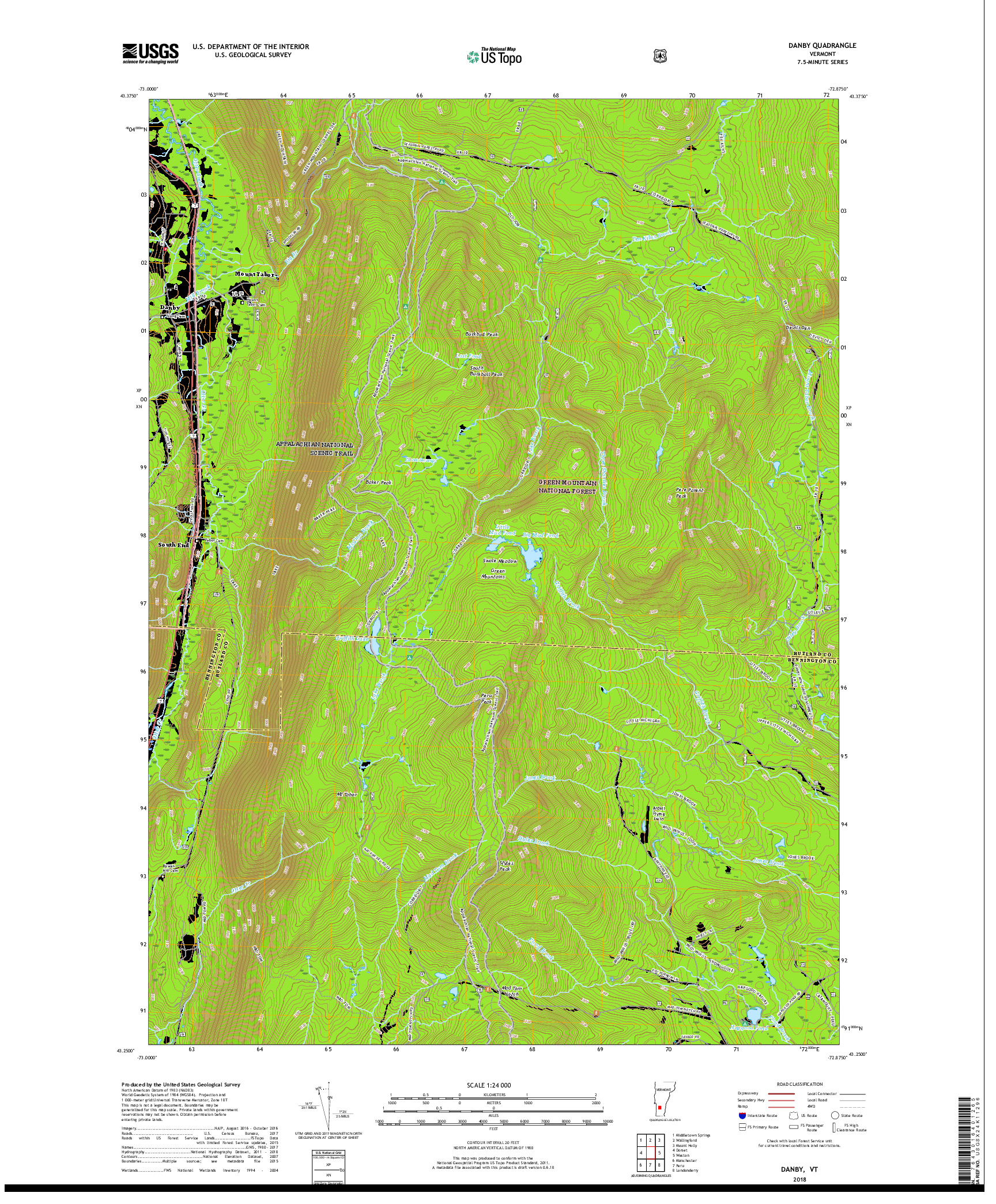USGS US TOPO 7.5-MINUTE MAP FOR DANBY, VT 2018