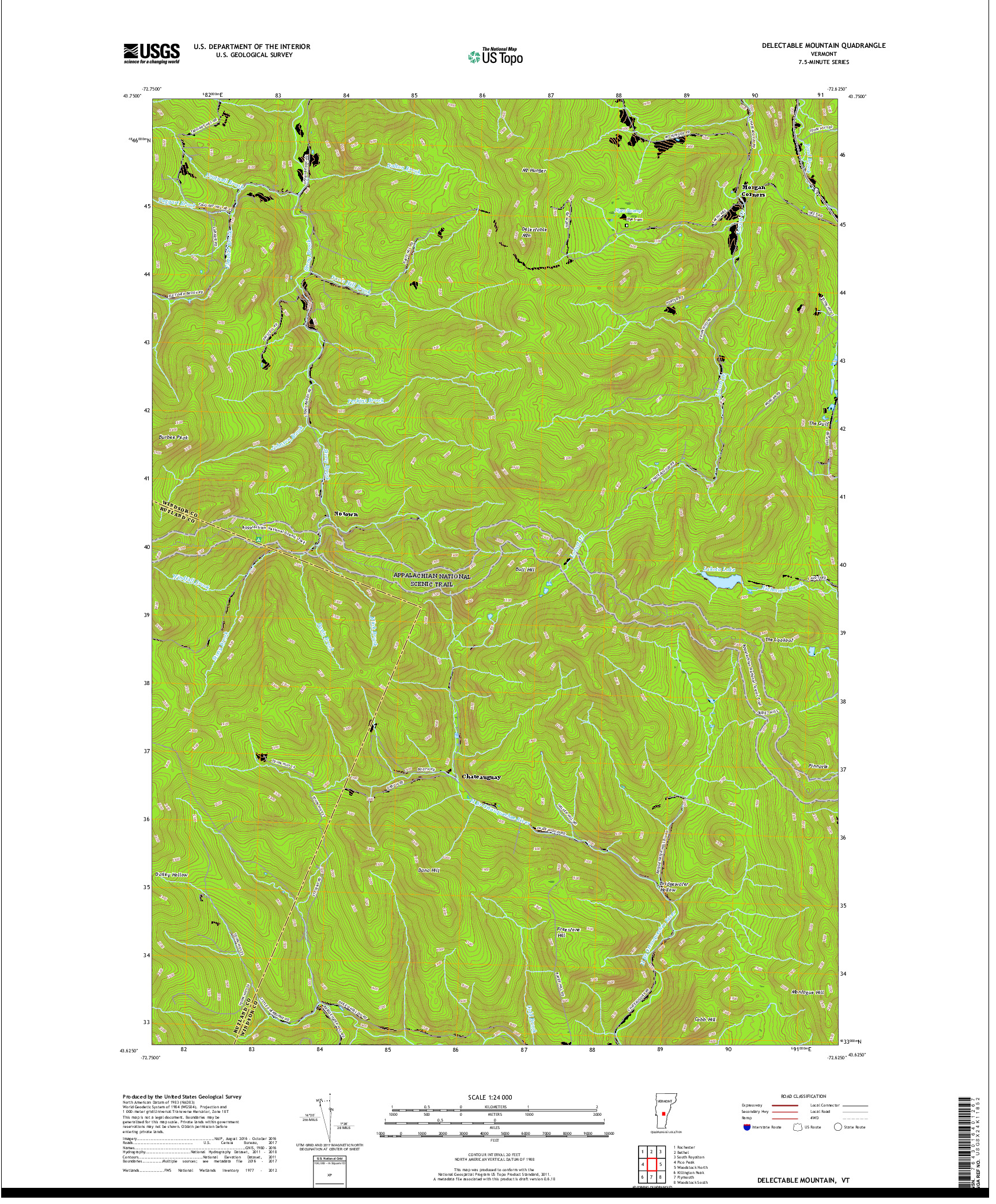 USGS US TOPO 7.5-MINUTE MAP FOR DELECTABLE MOUNTAIN, VT 2018