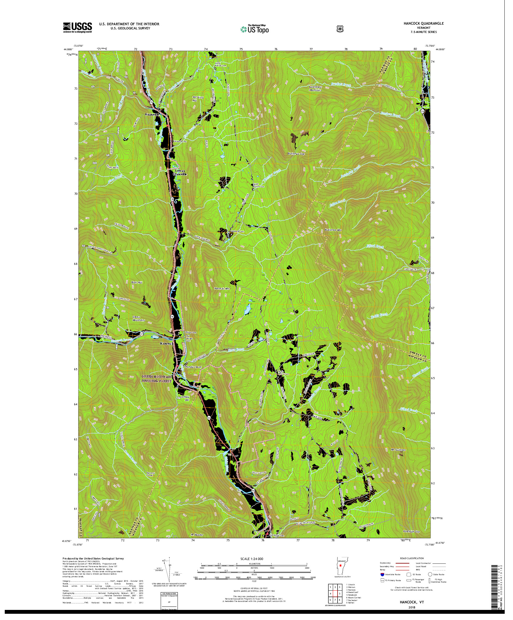 USGS US TOPO 7.5-MINUTE MAP FOR HANCOCK, VT 2018