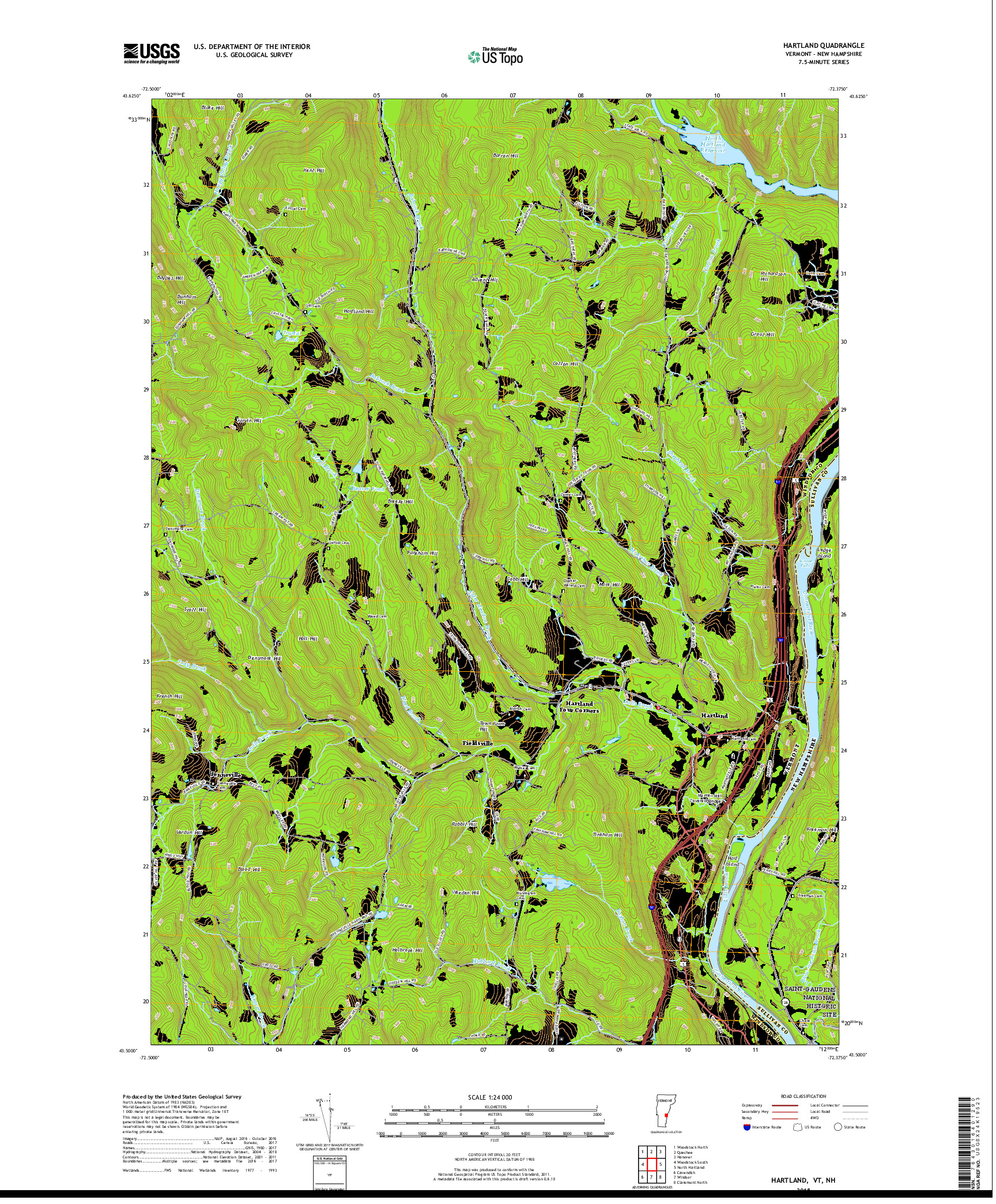 USGS US TOPO 7.5-MINUTE MAP FOR HARTLAND, VT,NH 2018