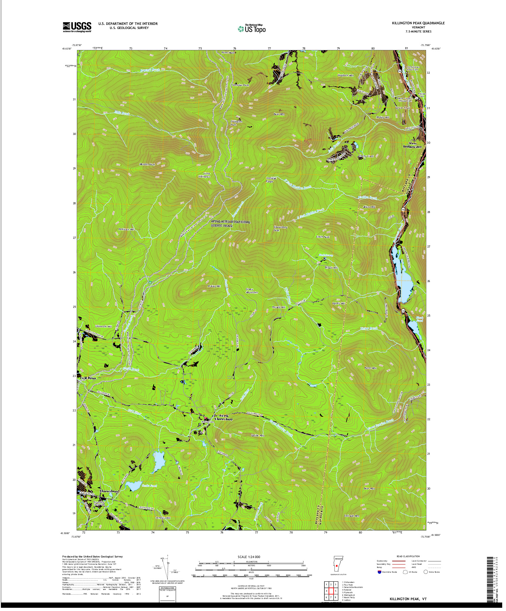USGS US TOPO 7.5-MINUTE MAP FOR KILLINGTON PEAK, VT 2018