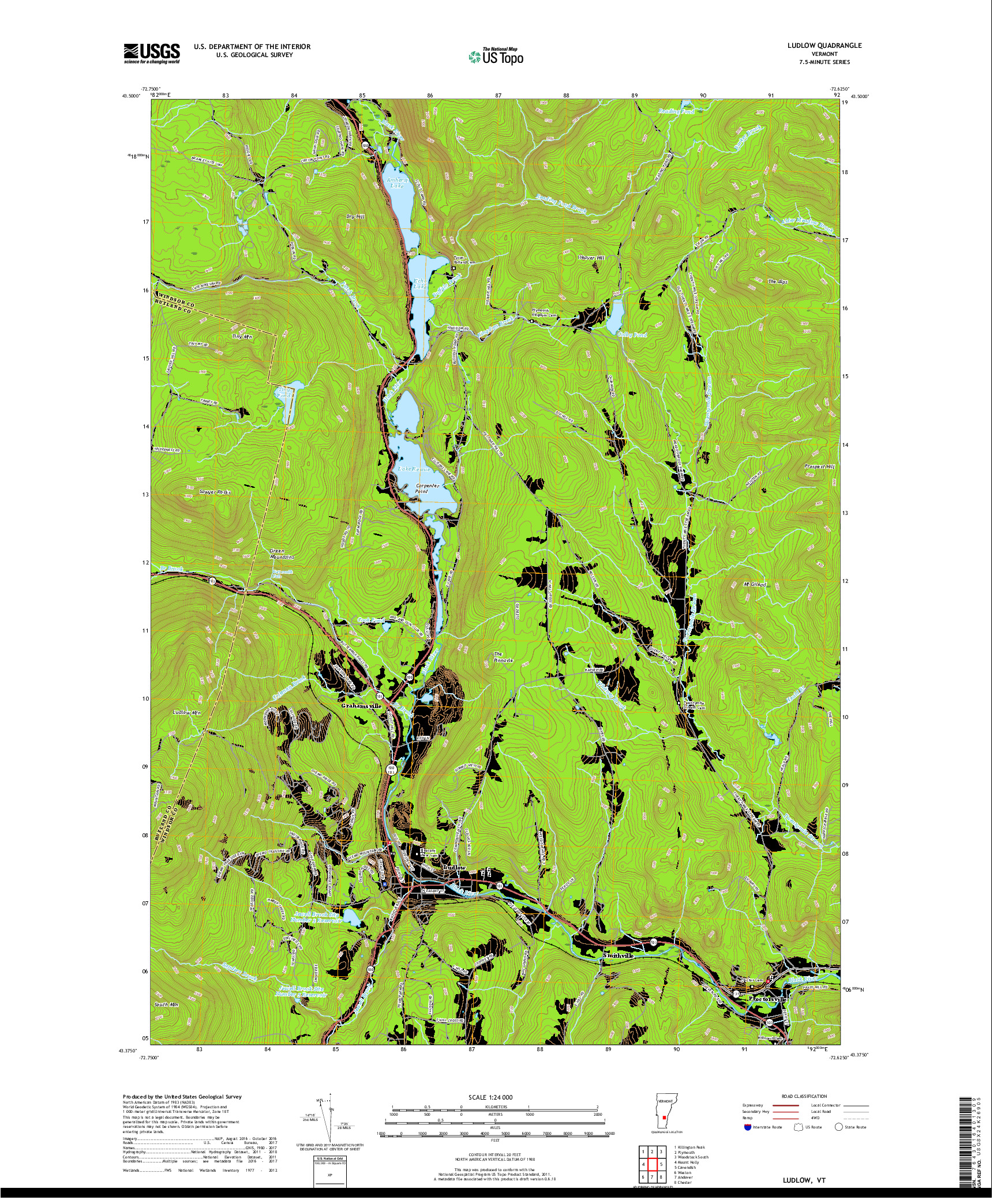 USGS US TOPO 7.5-MINUTE MAP FOR LUDLOW, VT 2018