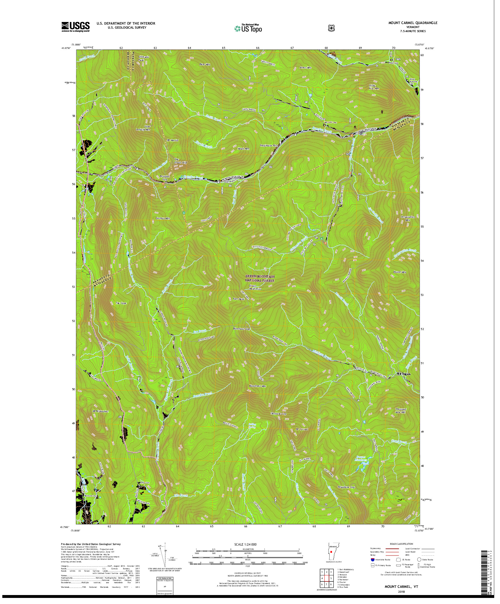 USGS US TOPO 7.5-MINUTE MAP FOR MOUNT CARMEL, VT 2018