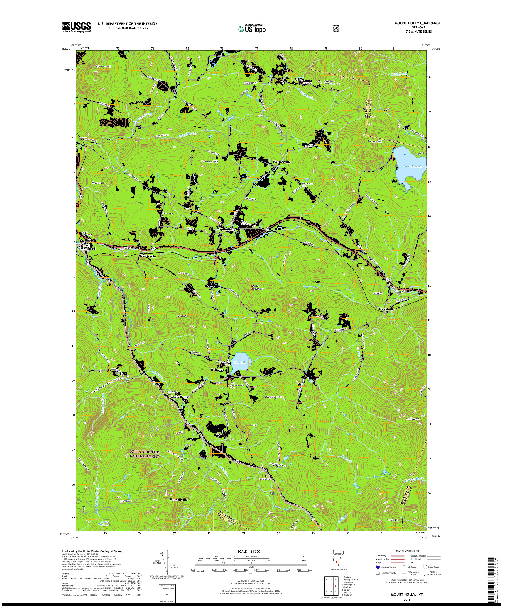 USGS US TOPO 7.5-MINUTE MAP FOR MOUNT HOLLY, VT 2018