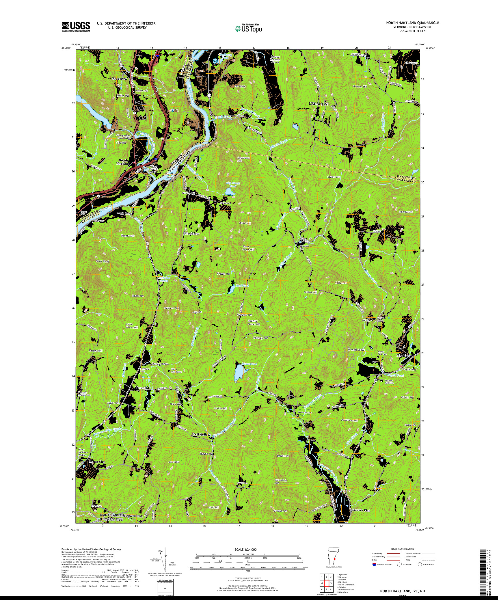 USGS US TOPO 7.5-MINUTE MAP FOR NORTH HARTLAND, VT,NH 2018