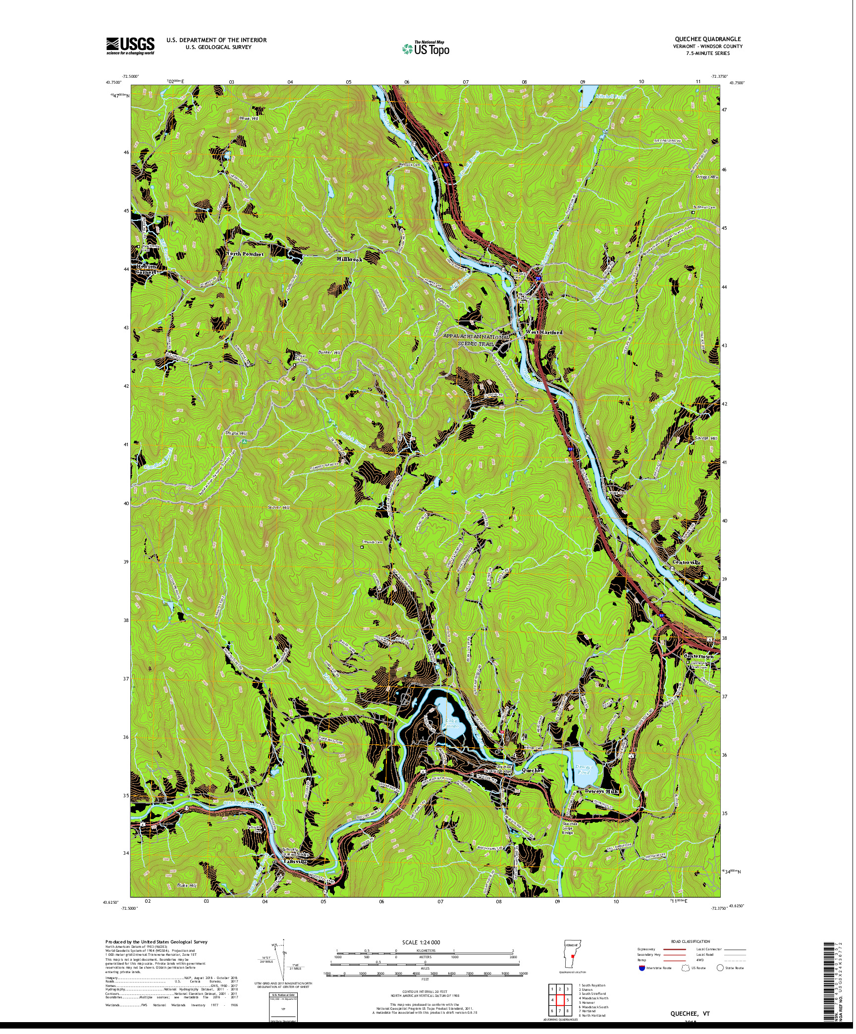 USGS US TOPO 7.5-MINUTE MAP FOR QUECHEE, VT 2018