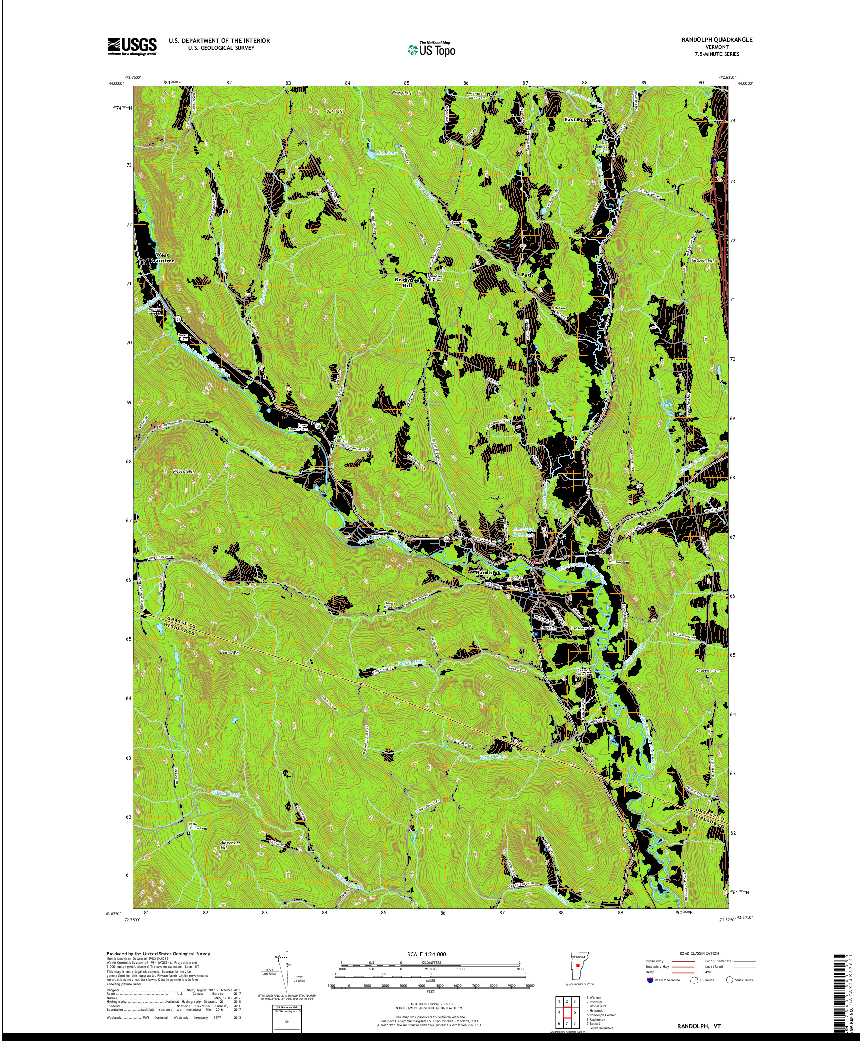 USGS US TOPO 7.5-MINUTE MAP FOR RANDOLPH, VT 2018