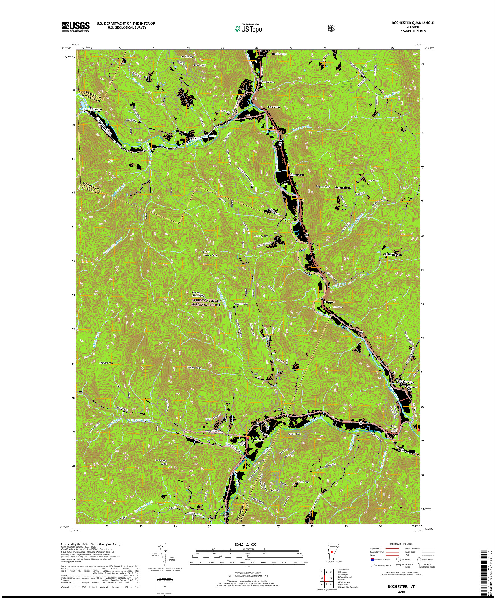 USGS US TOPO 7.5-MINUTE MAP FOR ROCHESTER, VT 2018