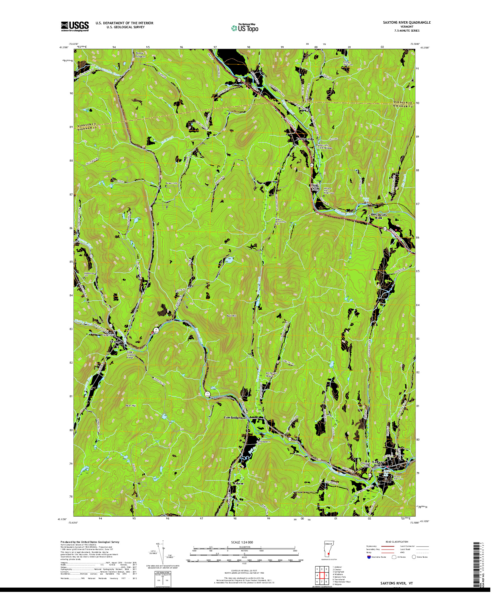 USGS US TOPO 7.5-MINUTE MAP FOR SAXTONS RIVER, VT 2018