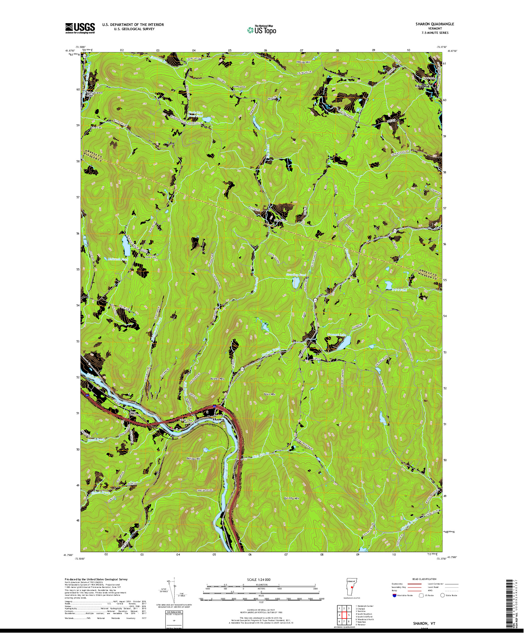 USGS US TOPO 7.5-MINUTE MAP FOR SHARON, VT 2018