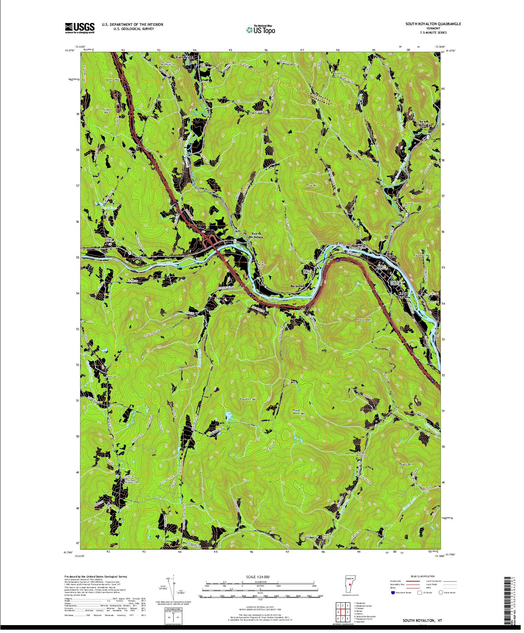 USGS US TOPO 7.5-MINUTE MAP FOR SOUTH ROYALTON, VT 2018