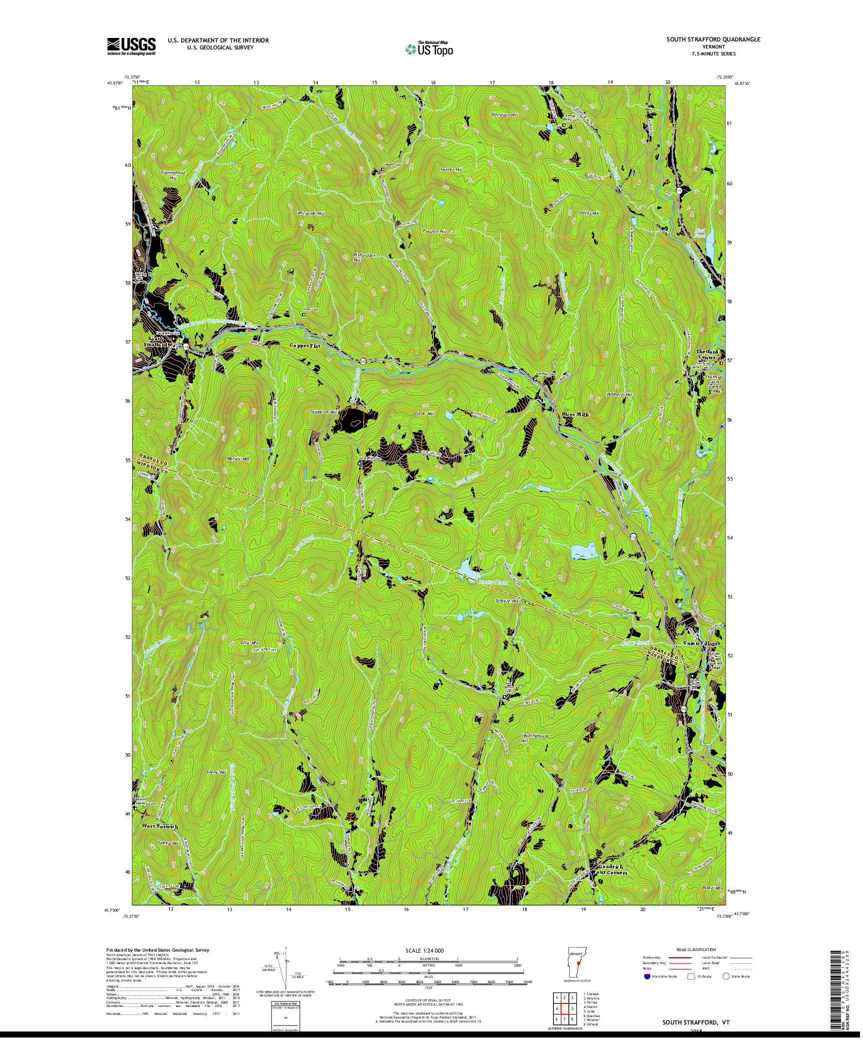 USGS US TOPO 7.5-MINUTE MAP FOR SOUTH STRAFFORD, VT 2018