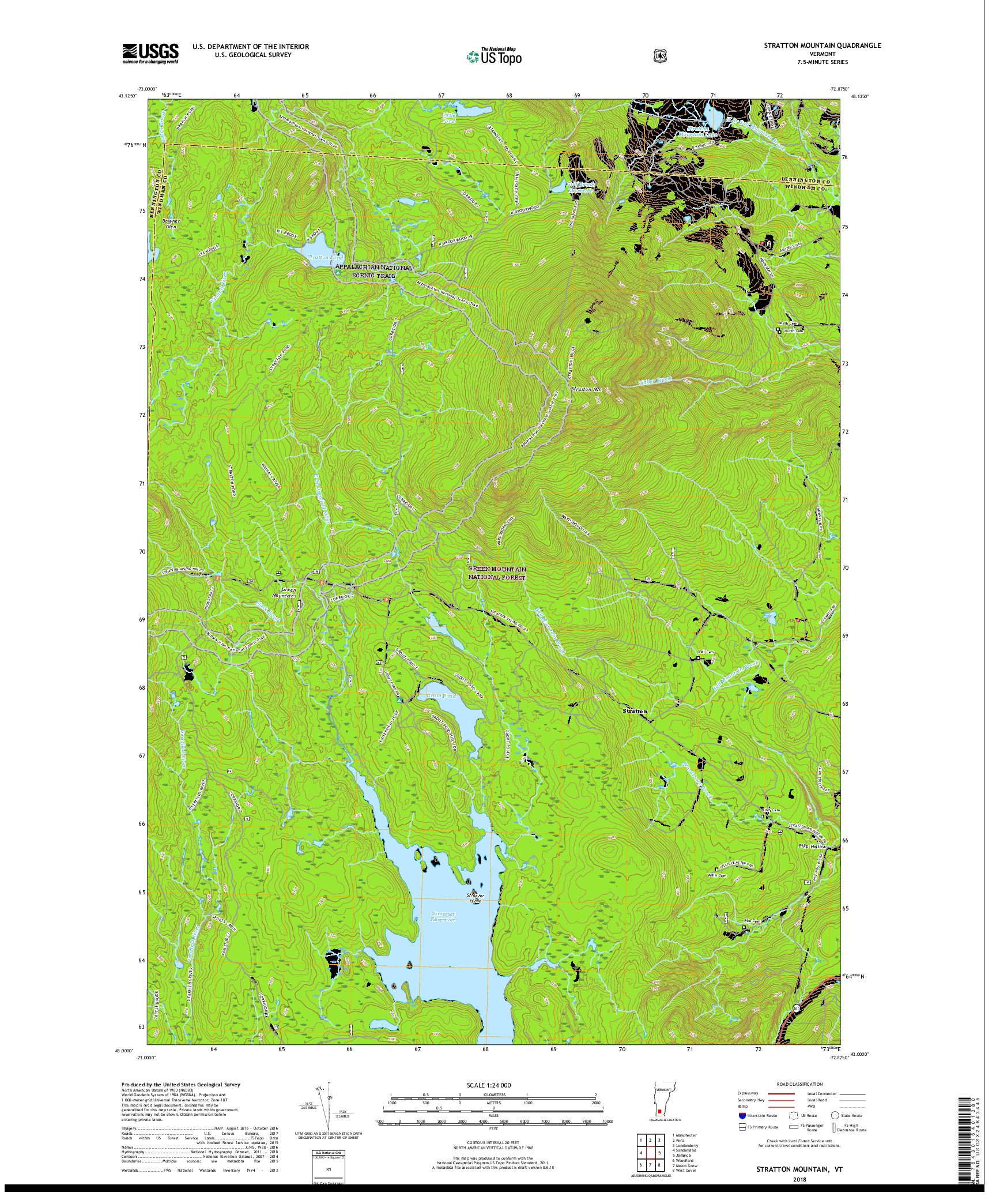 USGS US TOPO 7.5-MINUTE MAP FOR STRATTON MOUNTAIN, VT 2018
