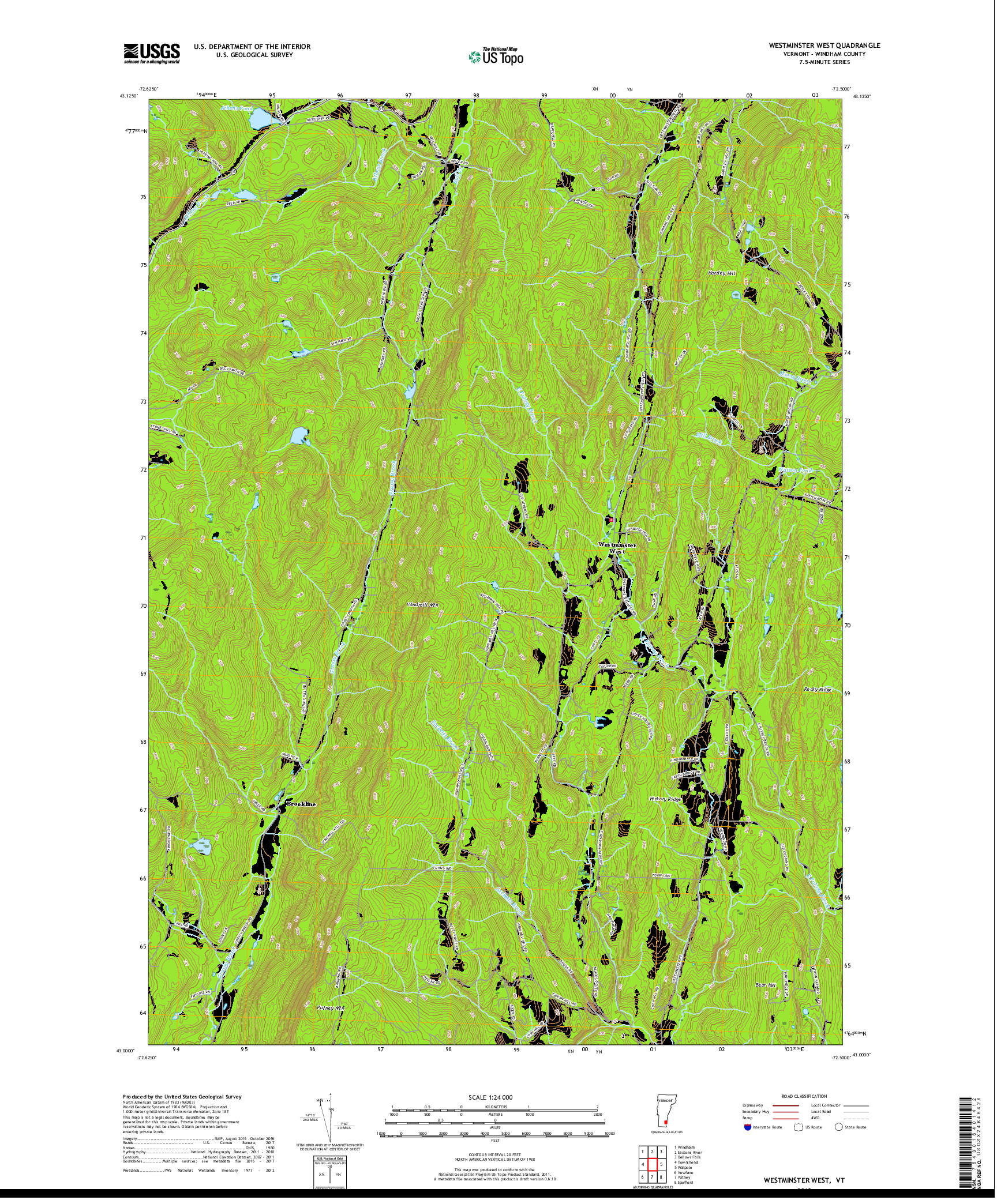 USGS US TOPO 7.5-MINUTE MAP FOR WESTMINSTER WEST, VT 2018