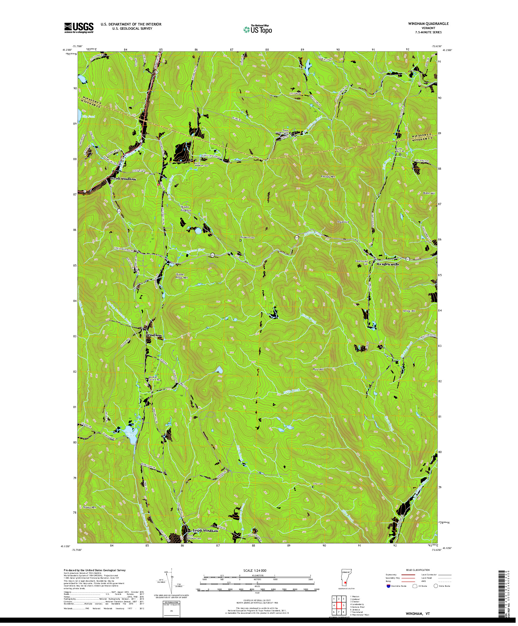 USGS US TOPO 7.5-MINUTE MAP FOR WINDHAM, VT 2018