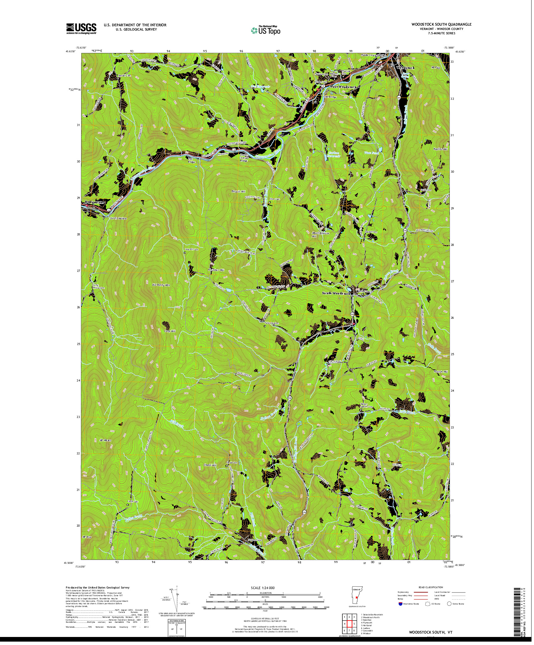 USGS US TOPO 7.5-MINUTE MAP FOR WOODSTOCK SOUTH, VT 2018